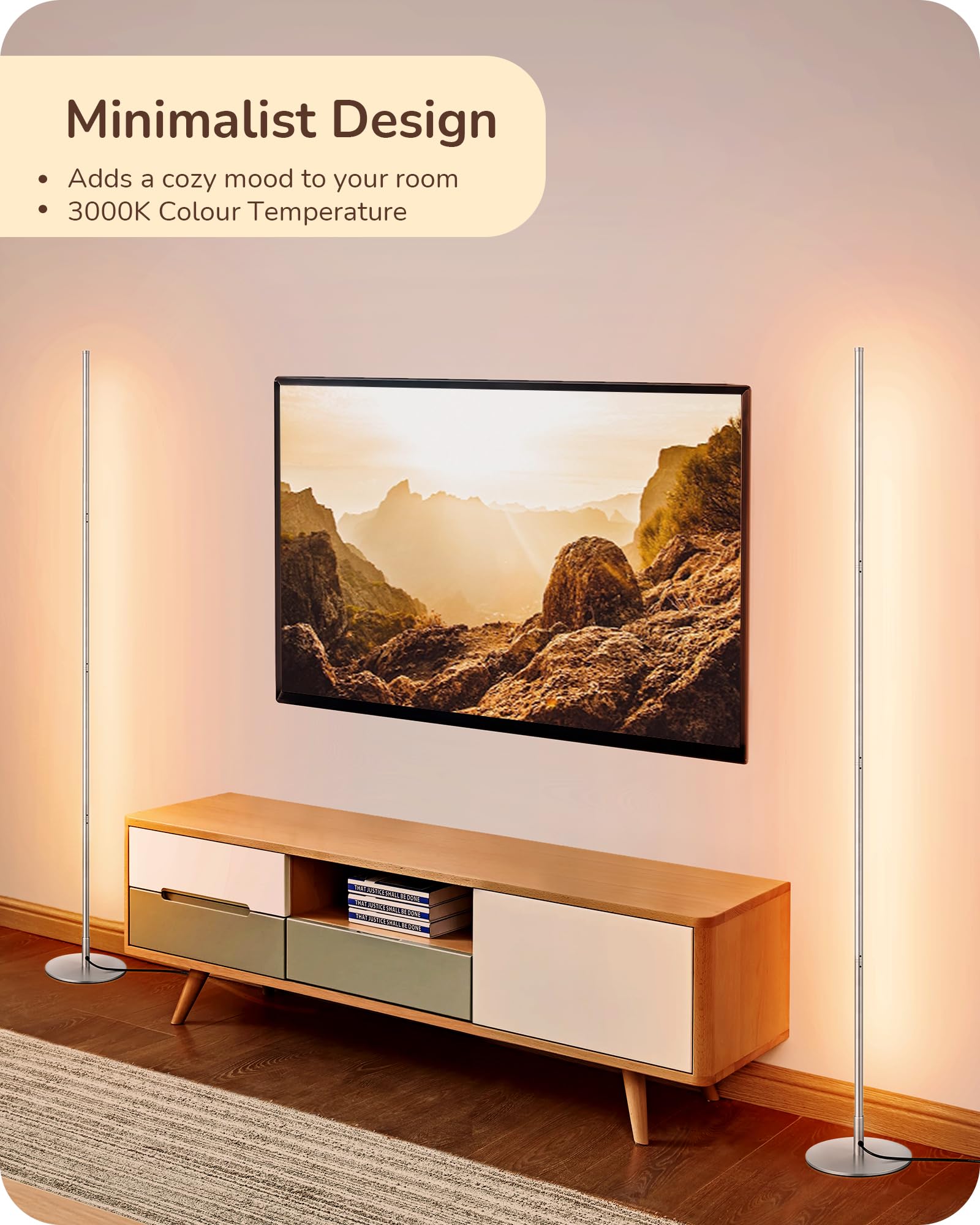 EDISHINE 2 Pack LED Floor Lamp, 146cm Minimalist Dimmable Standing Lamp with Foot Switch, Stepless Dimming - Image 4