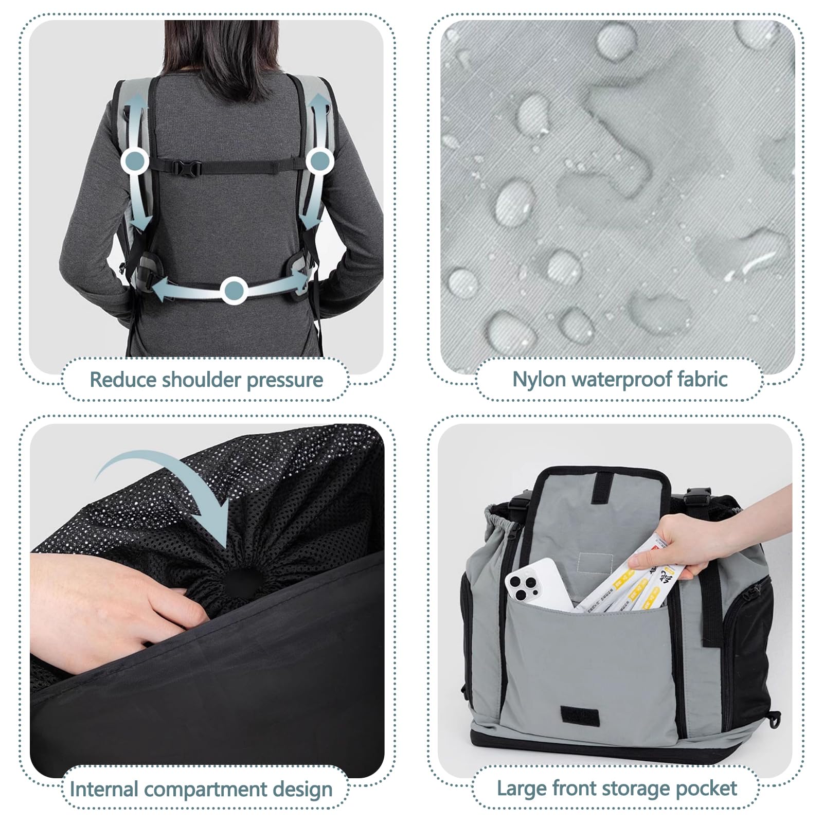 Galatée Hunderucksack, Von Fluggesellschaften Zugelassene Katzenrucksäcke Mit Innerer Sicherheitsleine, Super Belüftetes Design, Haustierrucksack Für Reisen, Wandern, Camping(Grau)