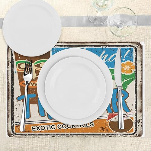 Miniatura 3 de Ambesonne Tiki Bar - Juego de 4 manteles individuales de tela lavable para mesa de comedor, diseño vintage oxidado, cócteles exóticos y bebidas de