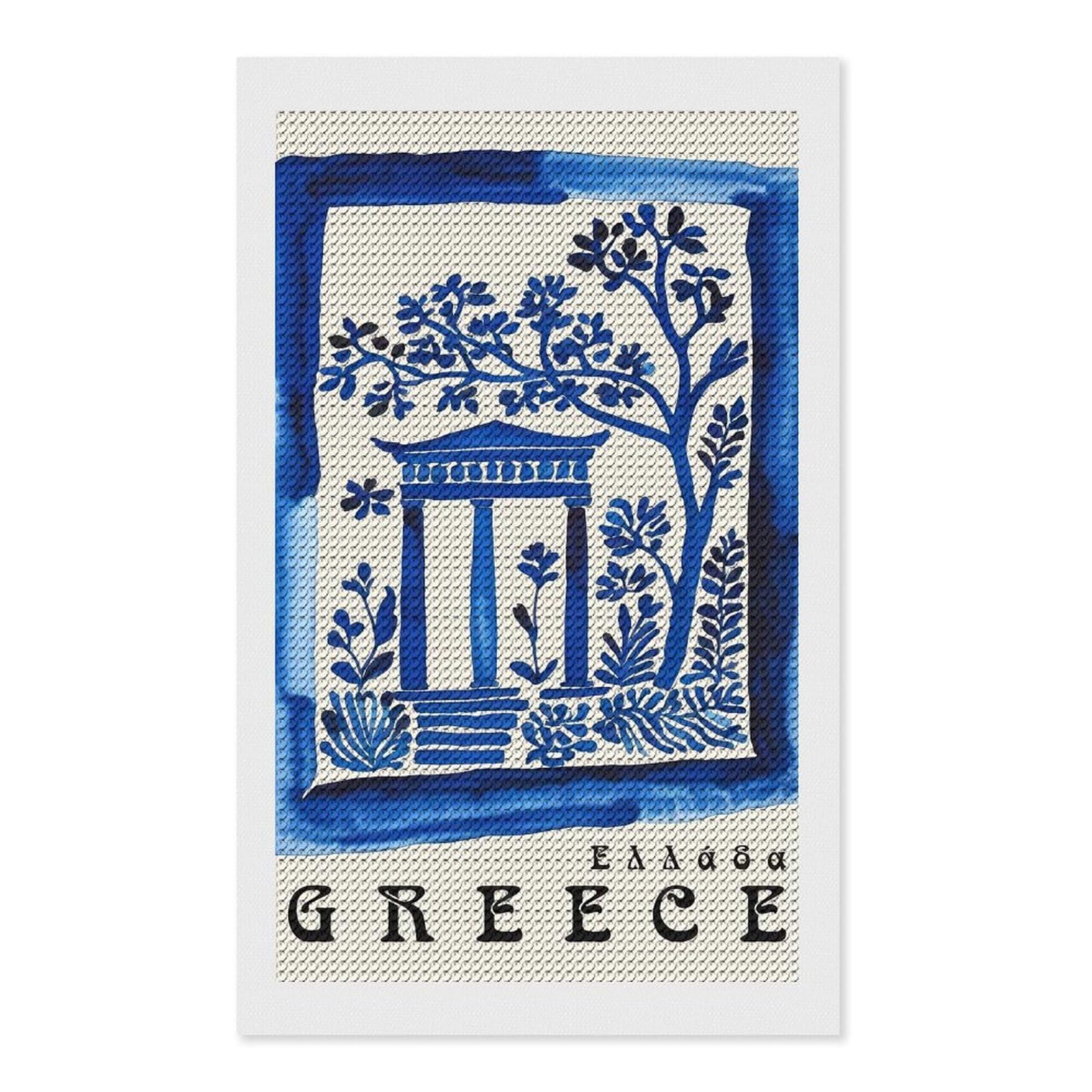 Junmoney Blue Greece Travel Art Diamond Painting Set 12"x20", Holiday Gift Idea, for Creative Relaxation, Fun Craft Experience, Vintage Style Decor