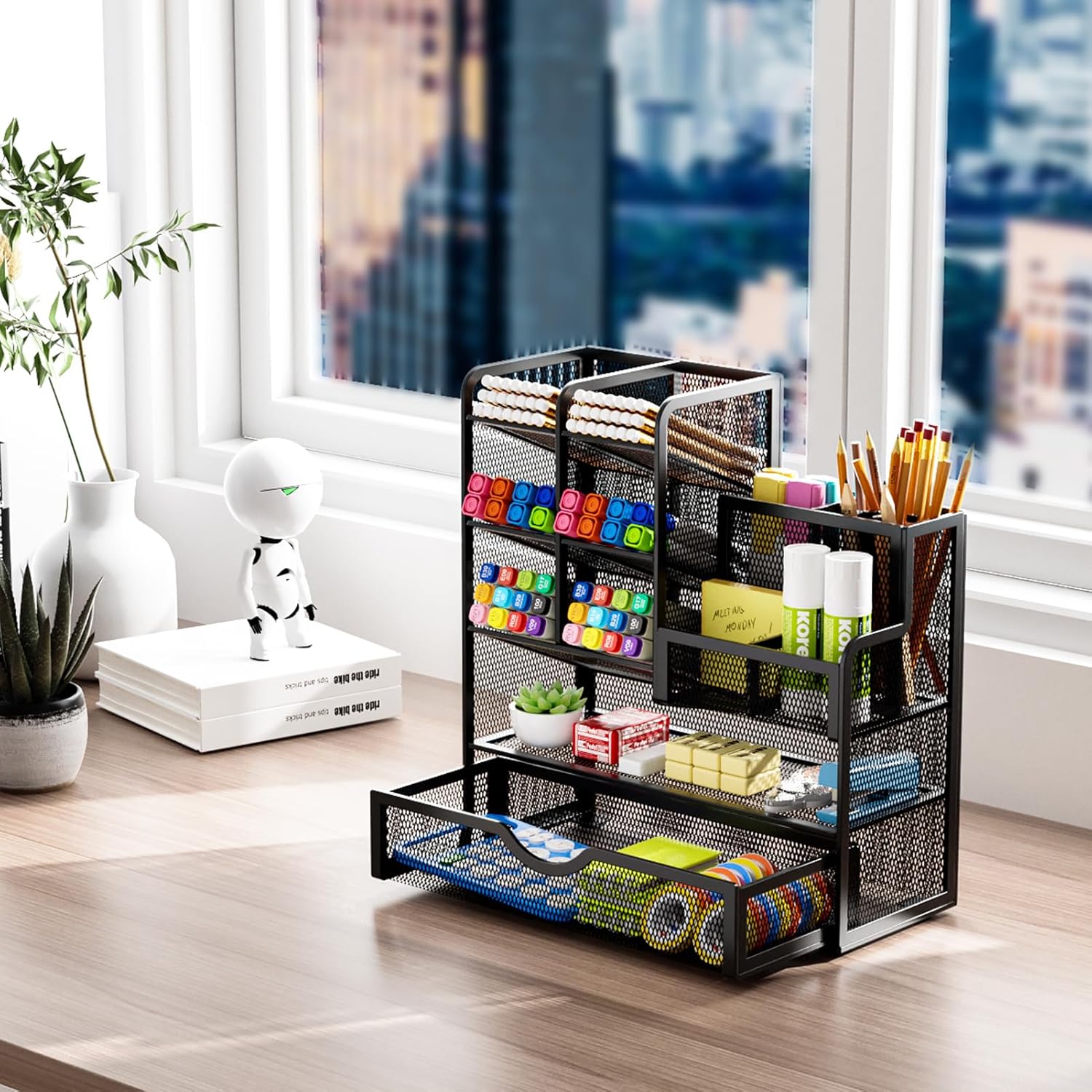 Marbrasse Mesh Desk Organiser,Stationary Organiser,MultiFunctional Pen Holder,Desktop Storage and Drawer for Home Office(Black) 7 81waMF8X+AL. AC SL1500