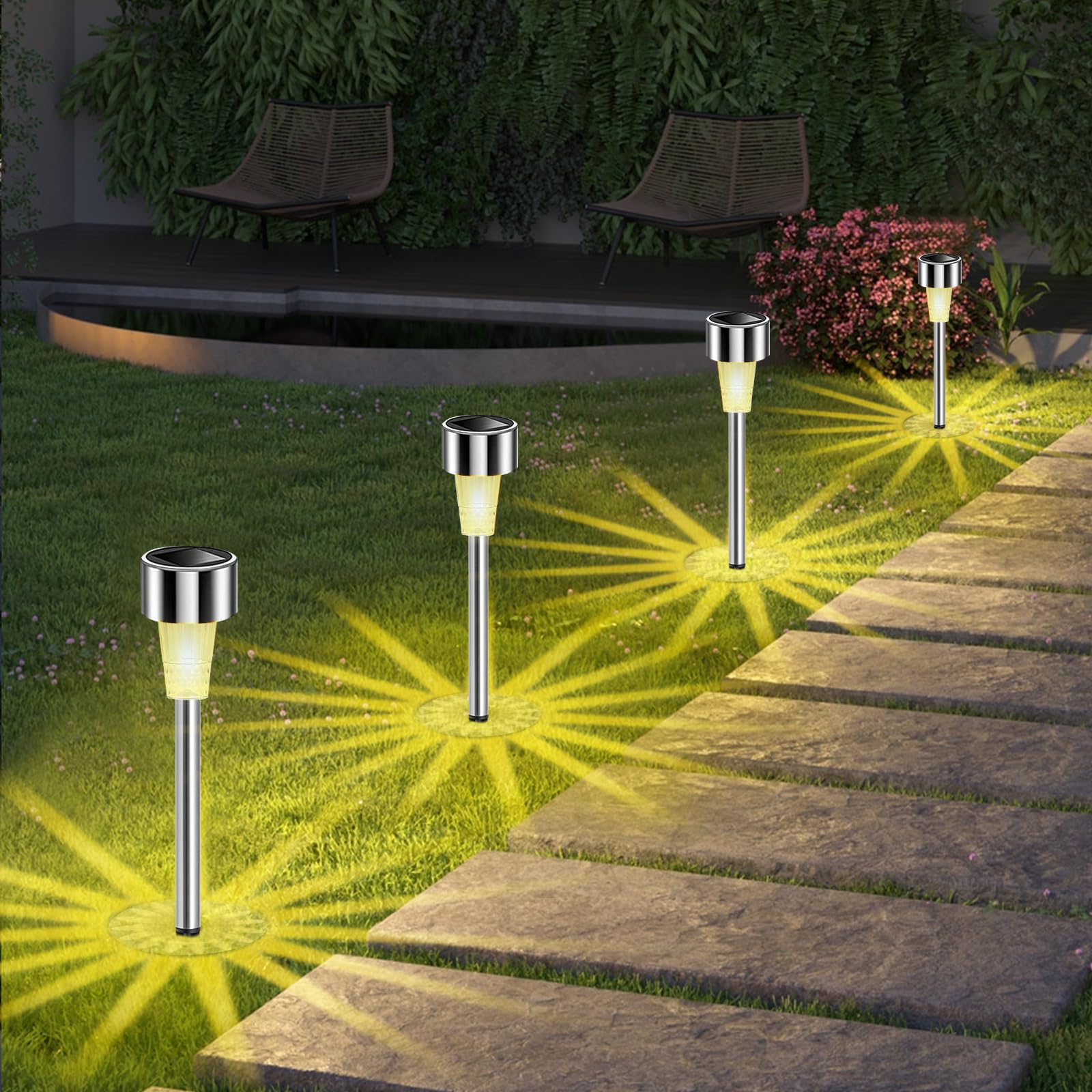 Qoosea 12 Pieza Luces Solares Exterior LED Lámparas Luces Solares de Jardín IP44 Impermeables Luces Solares de Camino Decoración para Exterior Patio Césped Patio Terraza Jardín Paisaje Luces
