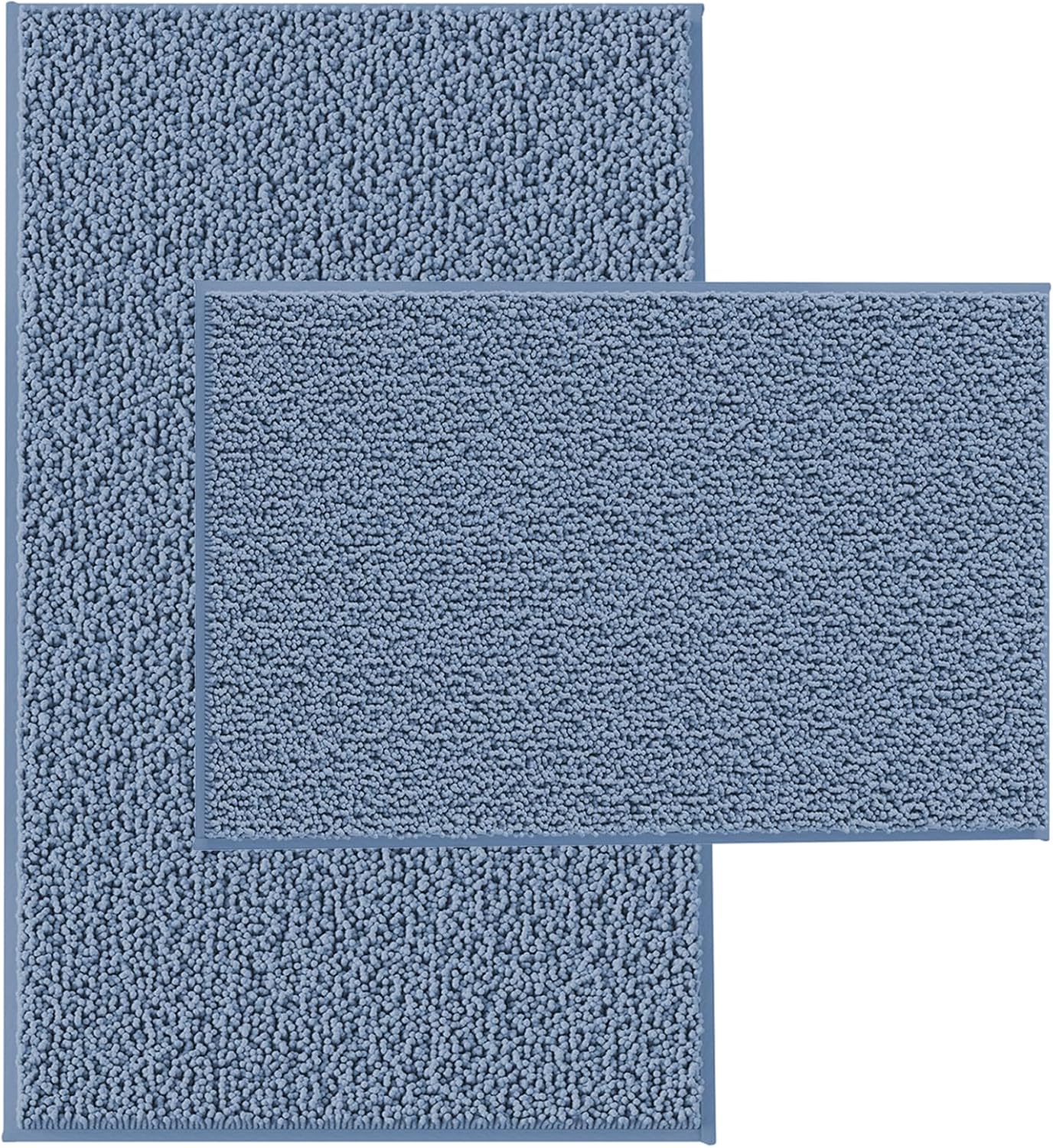 Blue Bathroom Rugs Chenille Bath Mats Set 2 Piece Extra Soft and Absorbent Shaggy Rugs, Machine Wash and Dry, Perfect Plush Bath Mats for Tub, Shower, Bathroom Decor, Washable Carpets Set