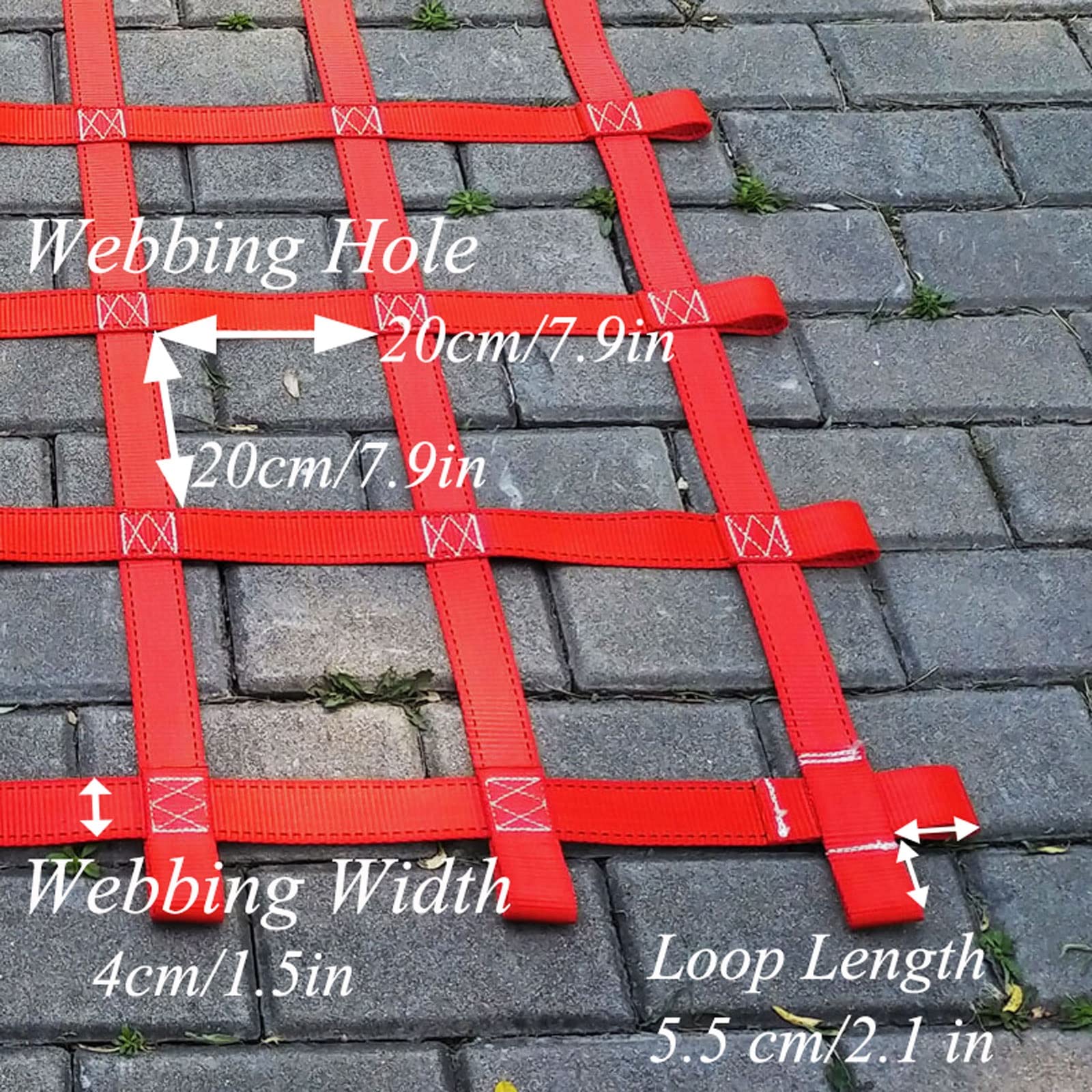 DREAMOSA Jungle Gym Net,Climbing Net Heavy Duty Cargo Playground Ladder Swing Set Webbing Net Hammock Netting,for Outdoor Treehouse,Ninja Obstacle Course Training,Climbing Wall,Indoor&Outdoor,Red