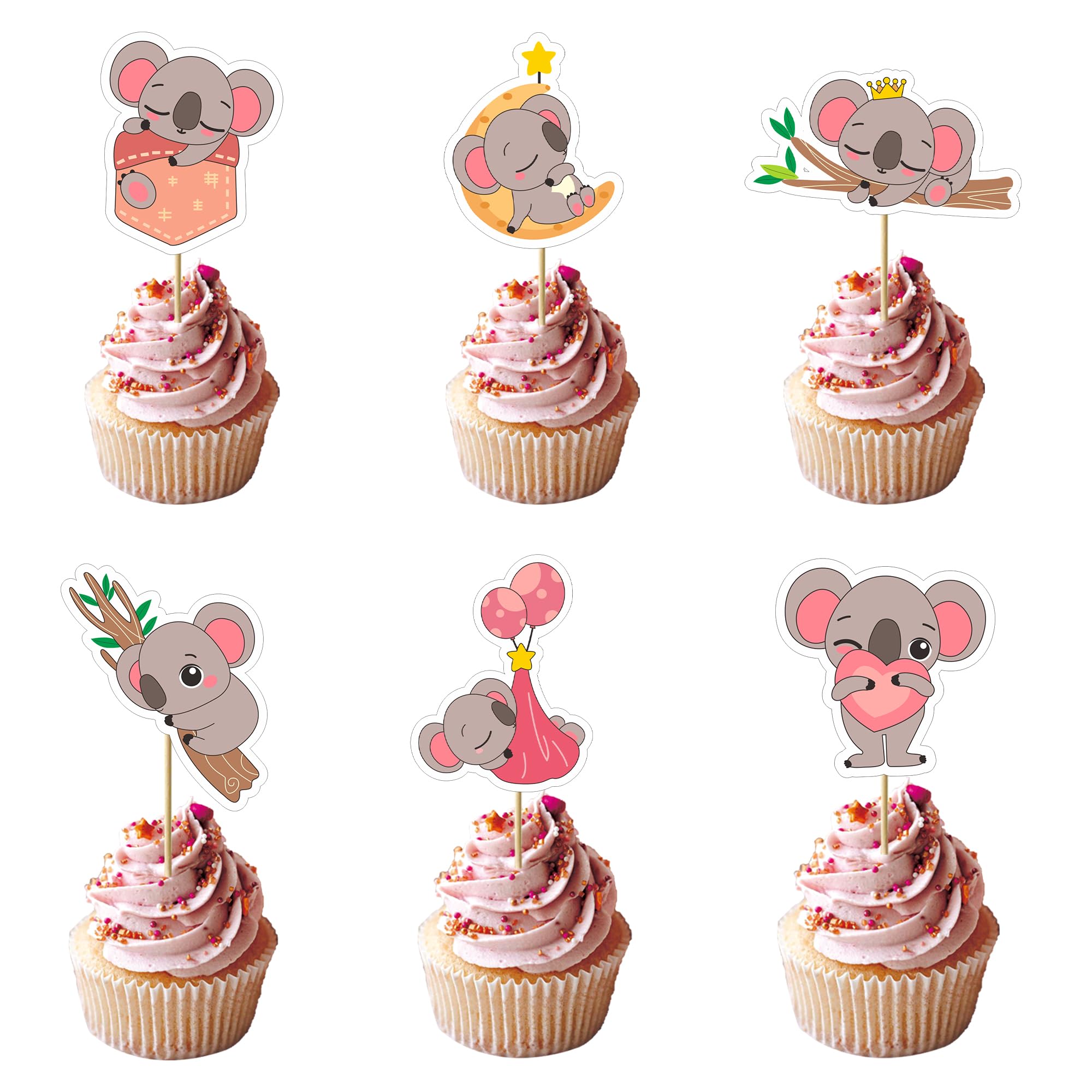24pcs Koala Cupcake Toppers Wild Animal Cupcake Picks Koala Birthday Cupcake Decorations Baby Shower Birthday Theme Party Cake Decorations Supplies