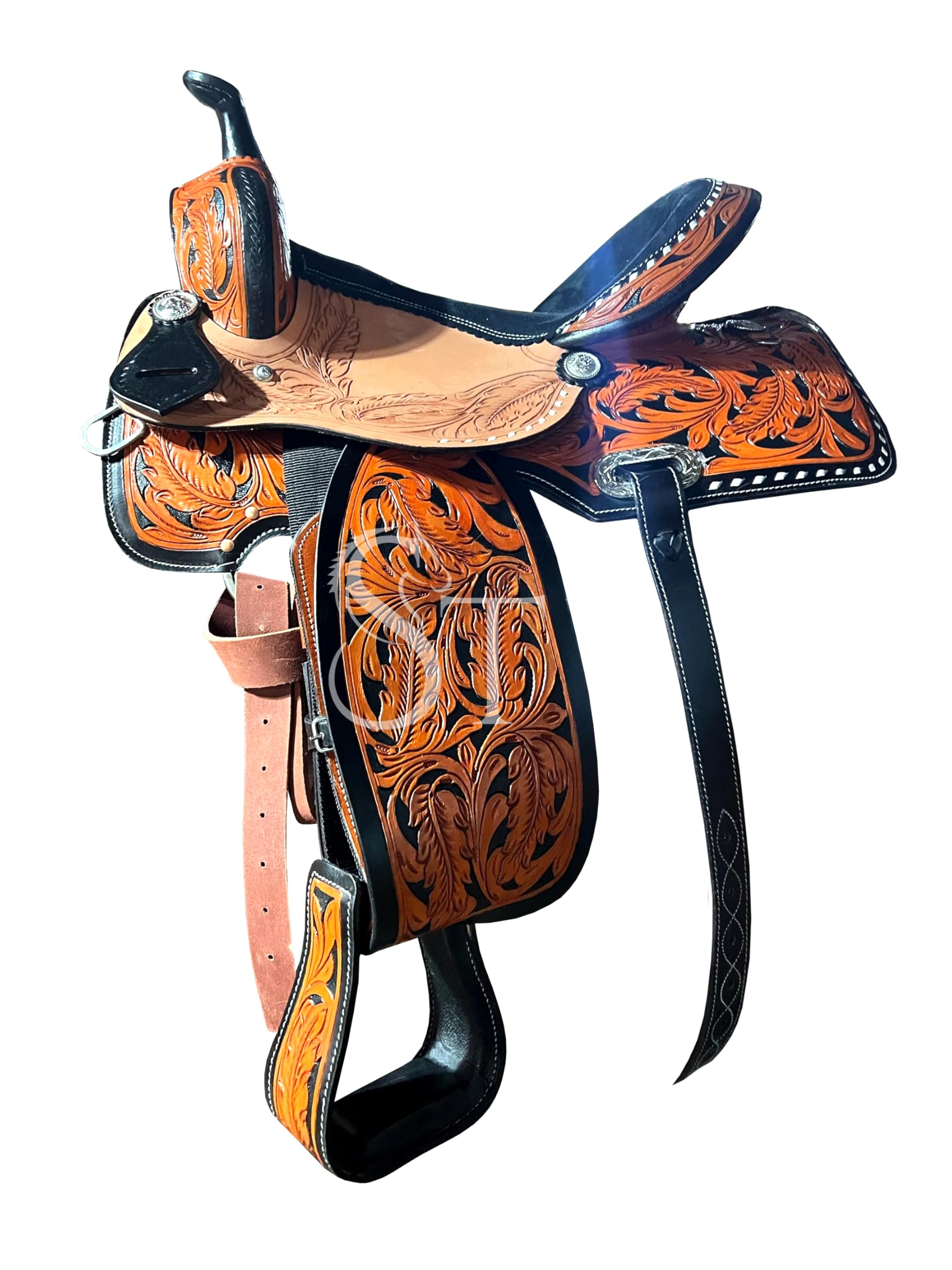 Western Horse Saddle Leather – Sella lavorata a mano con sedile imbottito, staffe regolabili e sartiame durevole – Trail, Ranch & Pleasure Riding (25,4 cm – 45,7 cm) ST-242