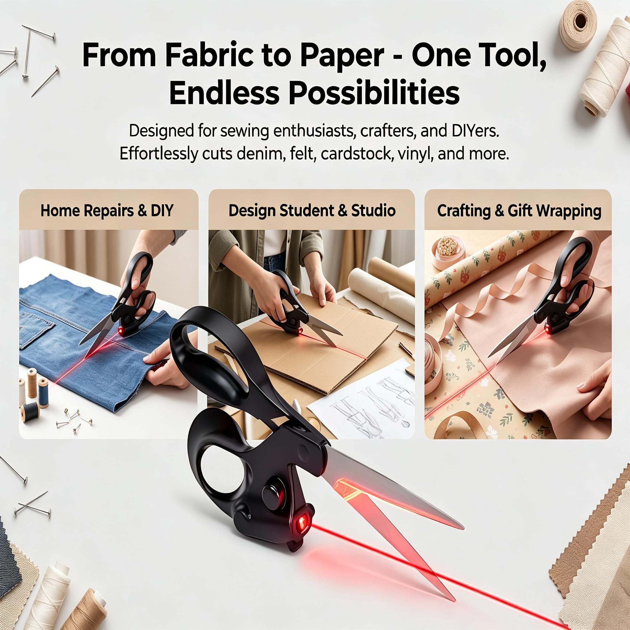 Forbici professionali guidate al laser per il taglio del tessuto, taglio dritto veloce con guida laser di precisione, forbici da cucire per trapuntare, artigianato, regalo con impugnatura ergonomica