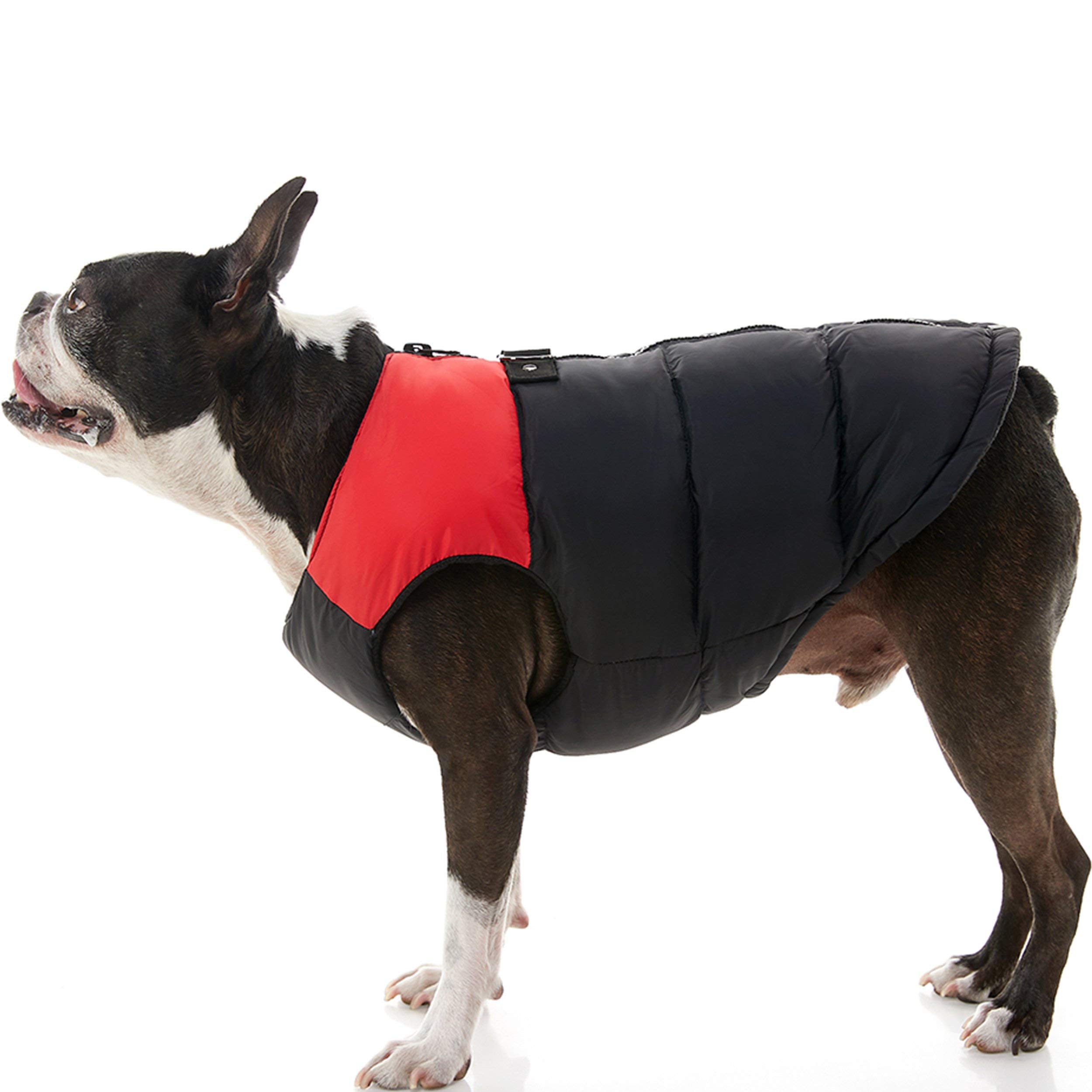 Gooby Padded Vest Dog Jacket - Red, X-Large - Warm Zip Up Vest Fleece Jacket with Dual D Ring Leash Water Resistant for Small to Medium Dogs