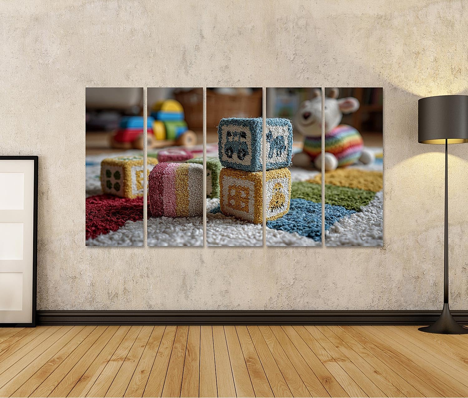 islandburner Bild auf Leinwand Fröhliche Bauklötze Wandbild Kinderzimmer Deko für kleine Entdecker - 5-teilig XXL
