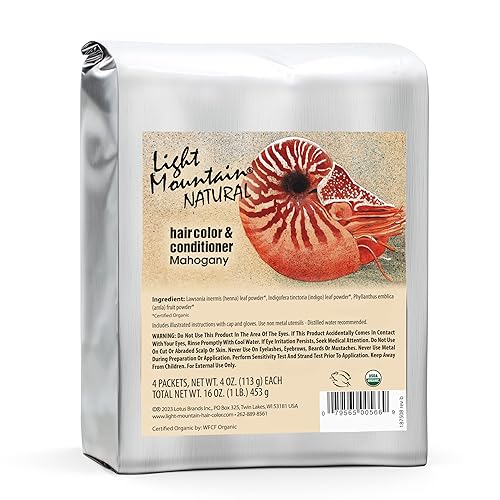 Light Mountain Henna - Tinte y acondicionador para el cabello, caoba, polvo orgánico de hoja de henna, tinte de cabello semipermanente botánico puro