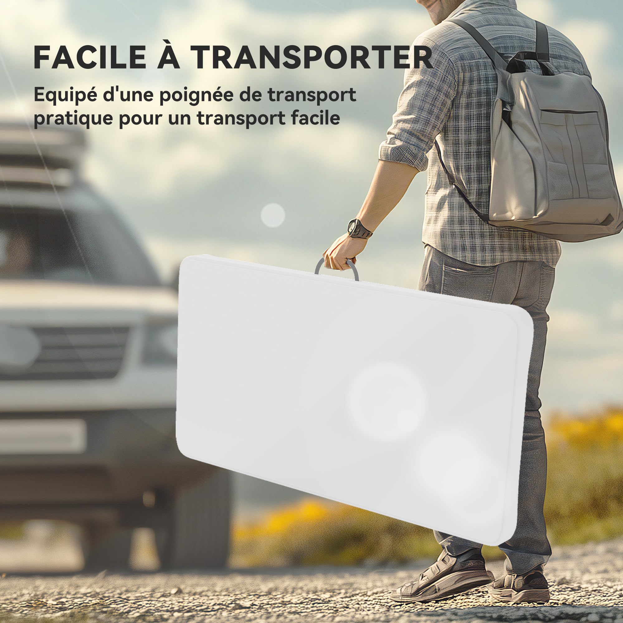 Outsunny Set tavolo pieghevole e panche da picnic 113 cm, tavolo da campeggio pieghevole con sedie portatili con maniglie per il trasporto, pieghevole, grigio chiaro