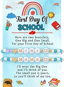 First Day of School Gifts Matching Bracelets for Women Girls Mother and Daughter Beaded Bracelet Multicolor Bead Stretch Back to School Gift I Love You Engraved Christmas Birthday Jewelry