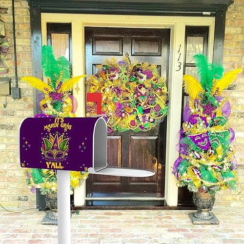 Miniatura 8 de Its Mardi Gras Yall - Funda magnética para buzón de correo con flor de lis festival de temporada carnaval martes grasos decoración para el jardín
