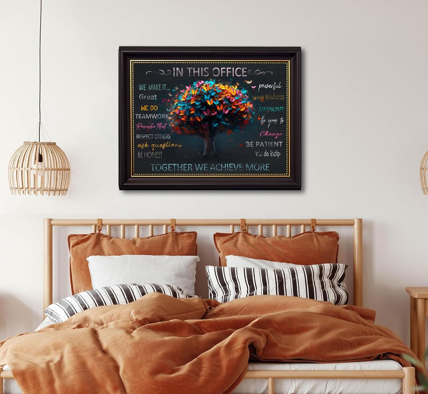 Dark Brown Frame Office Inspirational Tree Of Life Canvas Wall Art Teamwork Positive Energy Picture Wall Decor Team Rules Inspiring Poster Print Painting for Living Room Bedroom Man Cave Decoration