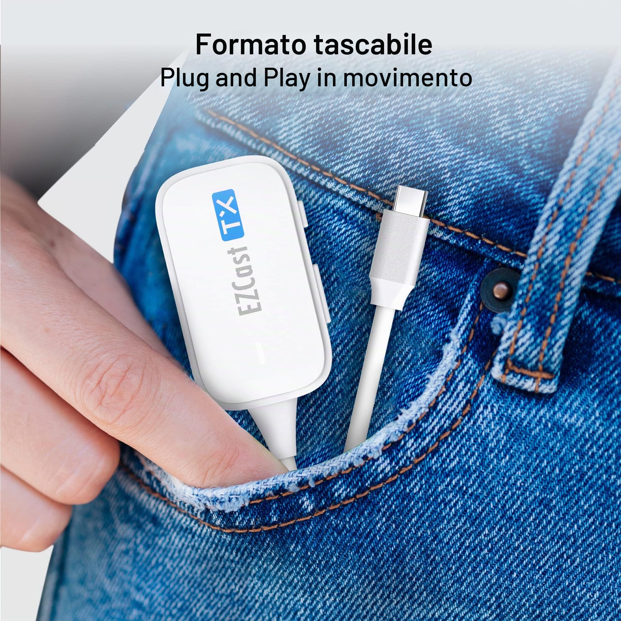EZCast Trasmettitore e ricevitore da USB C a HDMI, extender HDMI da 30 m per guardare film e TV in diretta in HD 1080p, da telefoni, iPad Pro e laptop a proiettori HDTV