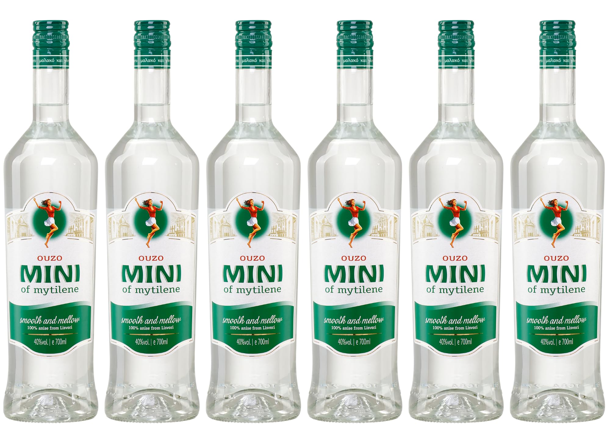 Ouzo Mini Mytilini 6x 0,7l 40% Vol. | Der beliebte Ouzo aus Lesbos | + 20ml Jassas Olivenöl