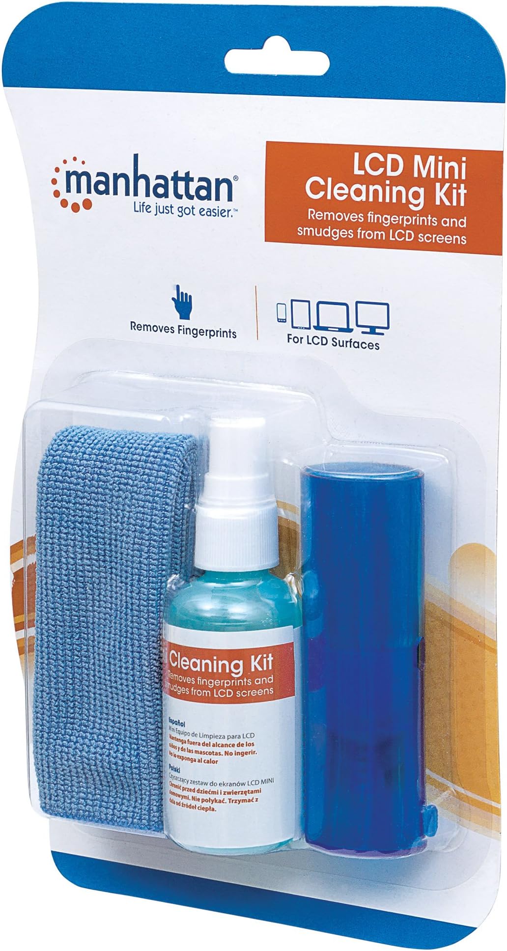 ManhattanLCD Cleaning Kit (mini), Alcohol-free, Includes Cleaning Solution (60ml), Brush and Microfibre Cloth, Ideal for use on monitors/laptops/keyboards/etc, Blister