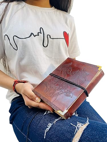 Miniatura 9 de Libro de páginas en blanco de doble dragón hecho a mano de cuero sin forro 5 x 7 marrón