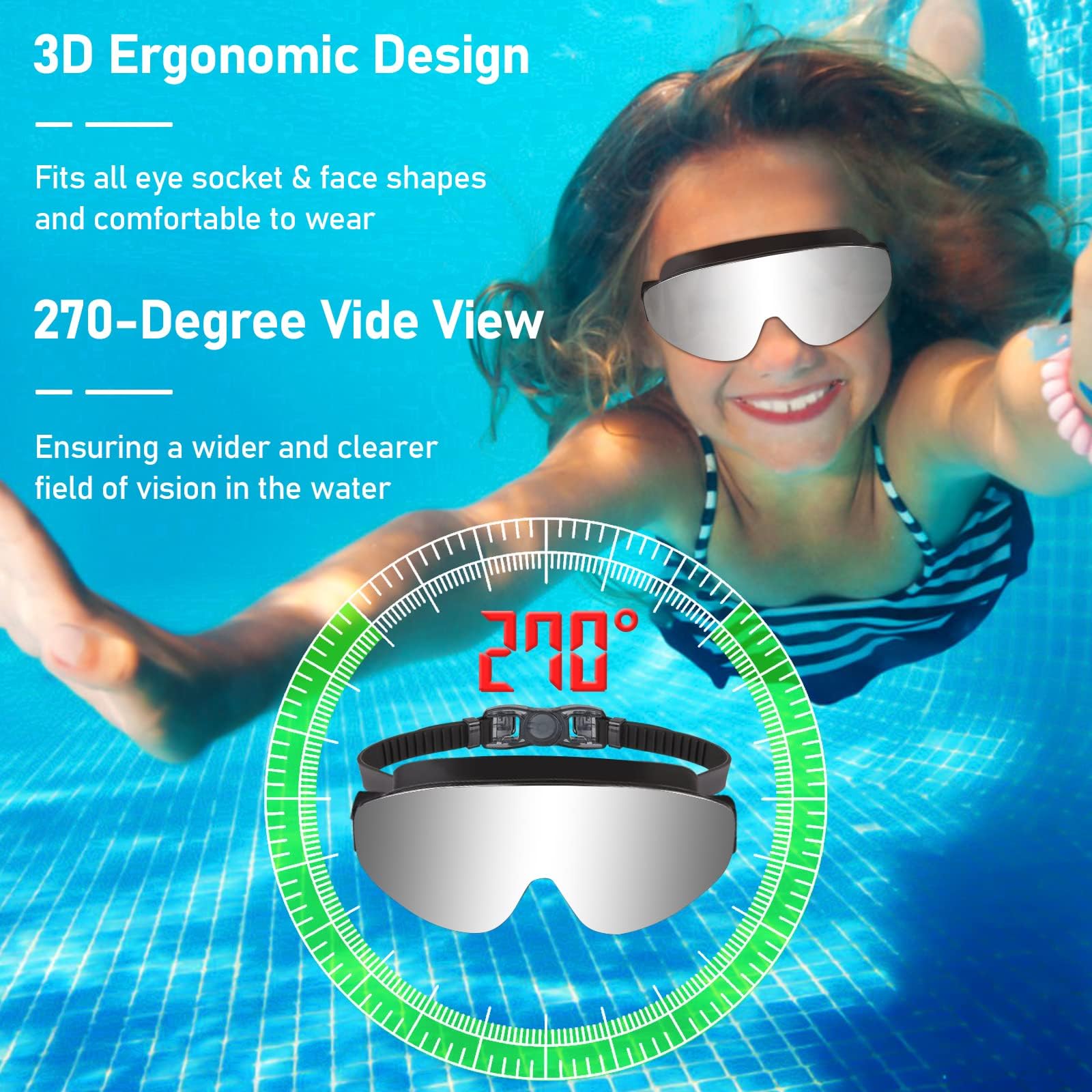 Vatefery Swimming Goggles Kids Toddler 3-15,Crystal Clear Polarized Swim Goggles for Kids,Junior Children Girls Boys,Anti-Fog,Waterproof,UV Protection Wide Vision Lenses - Image 4