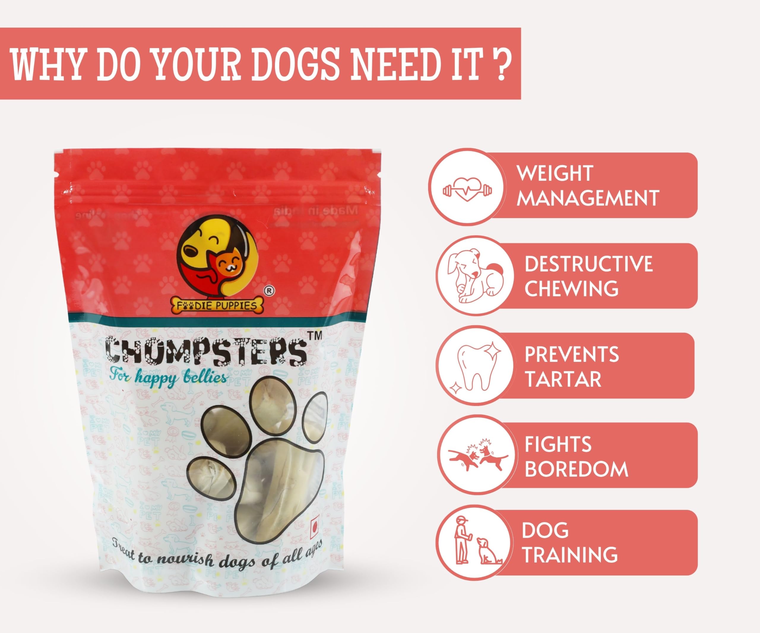 Foodie Puppy Chompsters Rawhide Pressed Bones for Dogs β (2 Inch, 12 Bone) Chicken Flavour Dental Chew Treats for Small Dogs and Puppy | Delicious Calcium Snacks Supports Strong Teeth & Healthy Gums 3