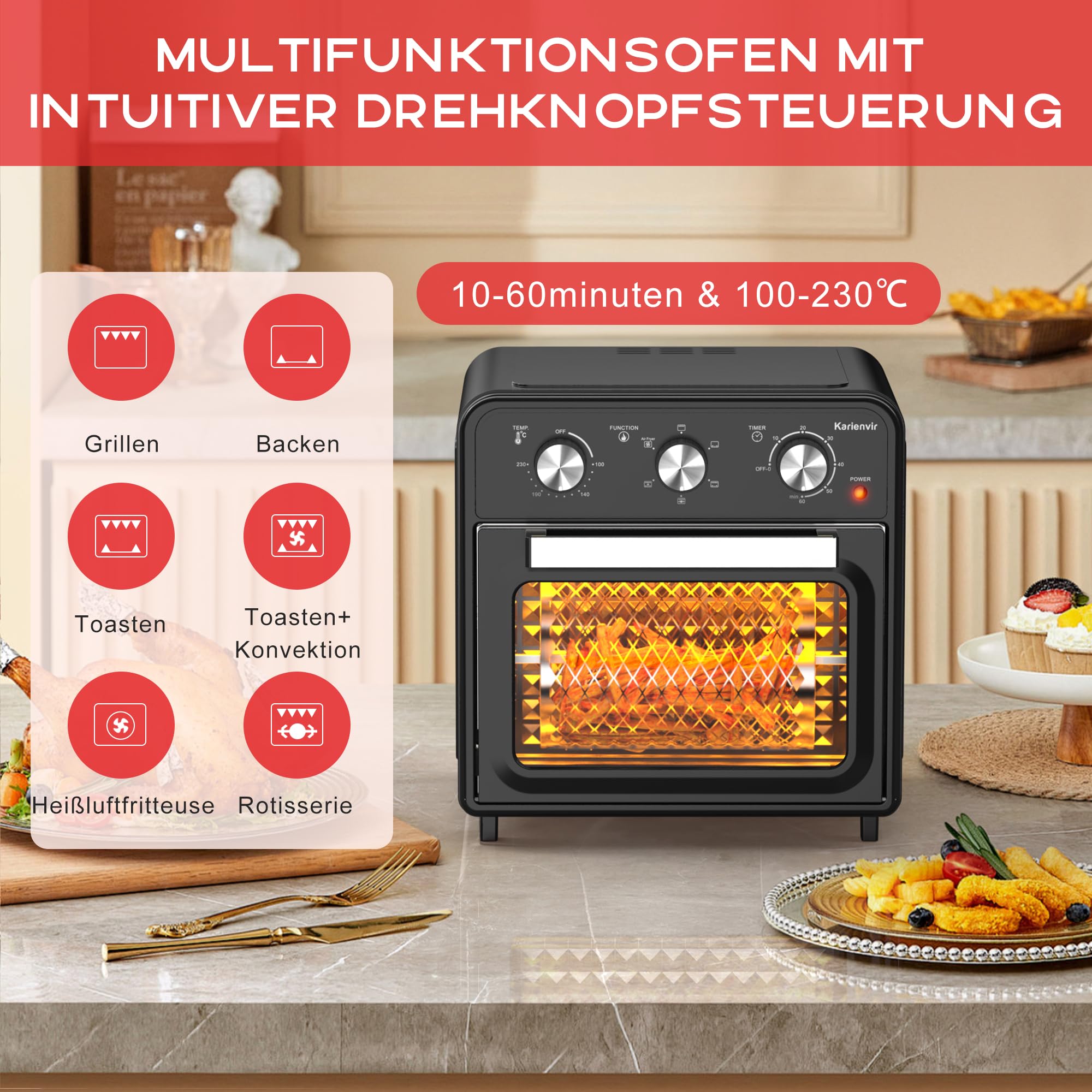 Friteuse Sans Huile 8L Xxl, Friteuse À Air Chaud Avec 1800W, 12 Programmes Airfryer, Air Fryer
