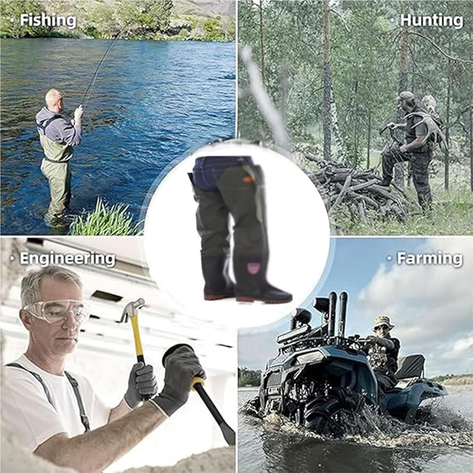 Waders da Pesca con Cappello Antipioggia e Guanti, Waders con Stivali (Stivali di Gomma), Impermeabili, Traspiranti, Integrali, Ideali per Lavori Edili, Giardinaggio