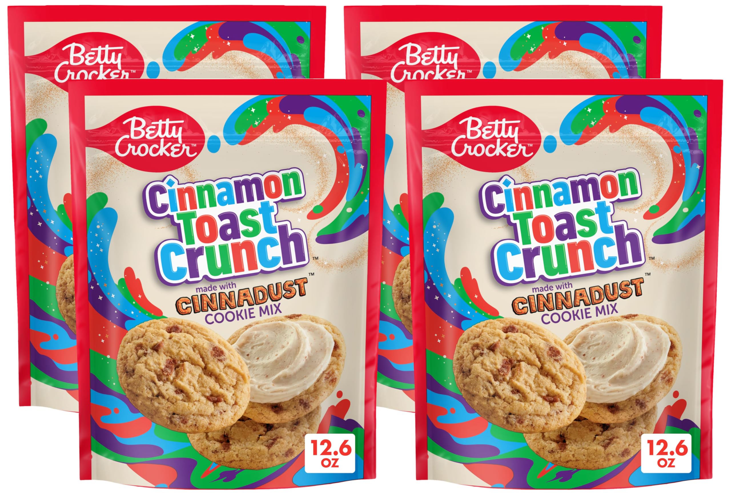 Betty Crocker Cinnamon Toast Crunch Cookie Mix, Made with Cinnadust, 12.6 oz (Pack of 4)