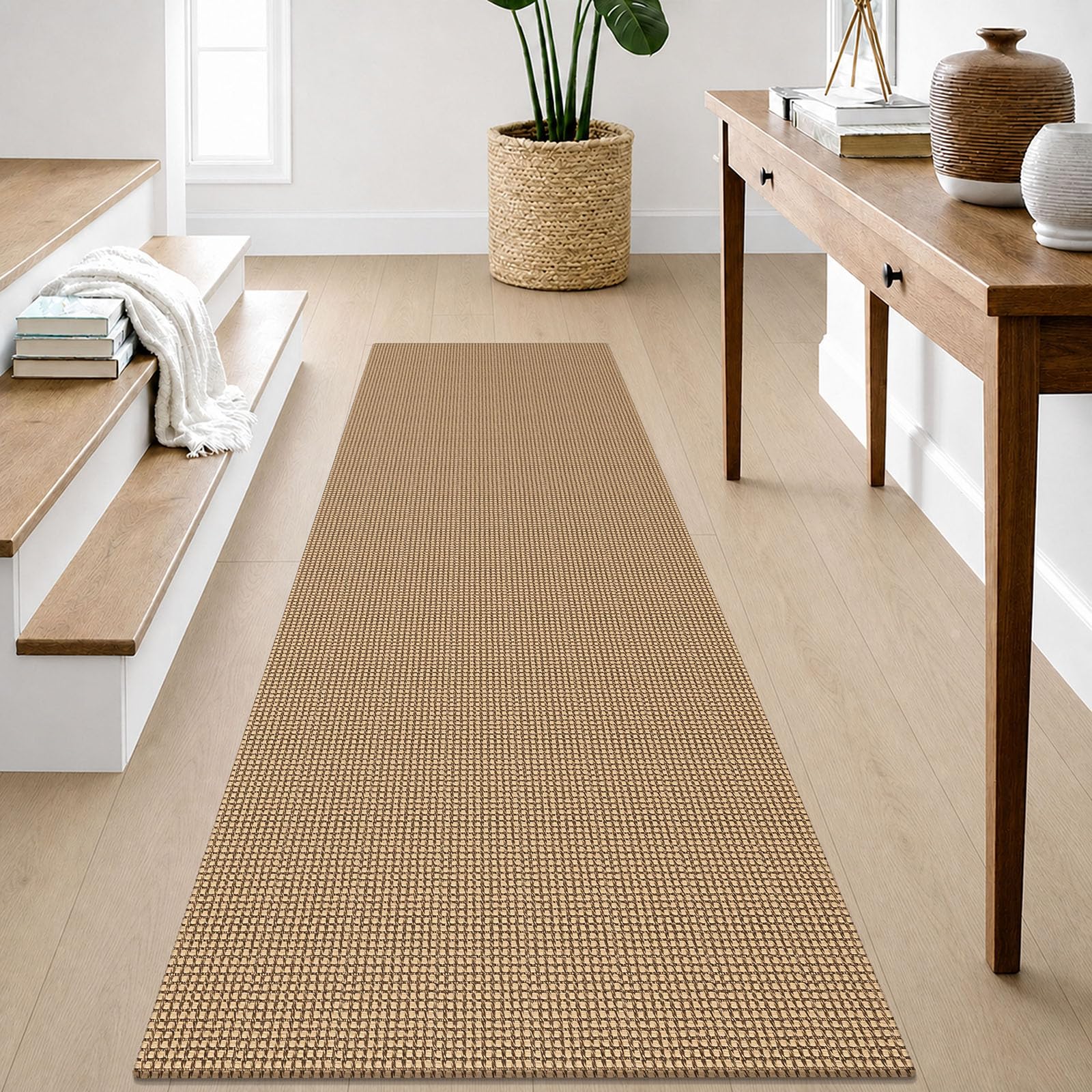 IOHOUZE Washable Runner Rug 2.6x8 Non Slip Rubber Backed Wide Hallway Runner Entryway Runner Indoor, Kitchen Rugs Woven Cotton Floor Carpet for Hall Bedroom, Orange/Tan/Brown