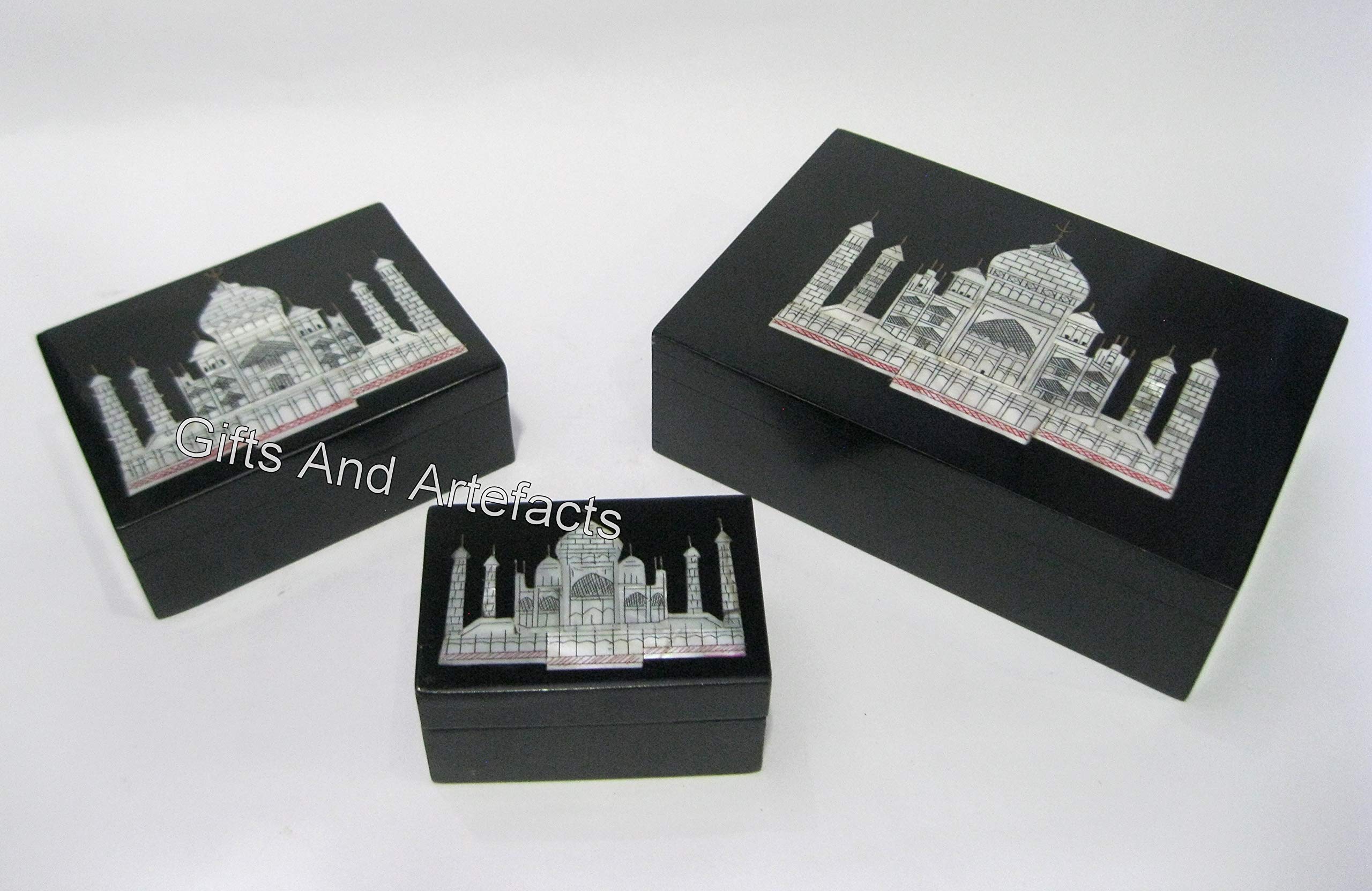 Boîtes à bijoux en marbre Taj Mahal Art coffret cadeau d'exception mariage lot de 3