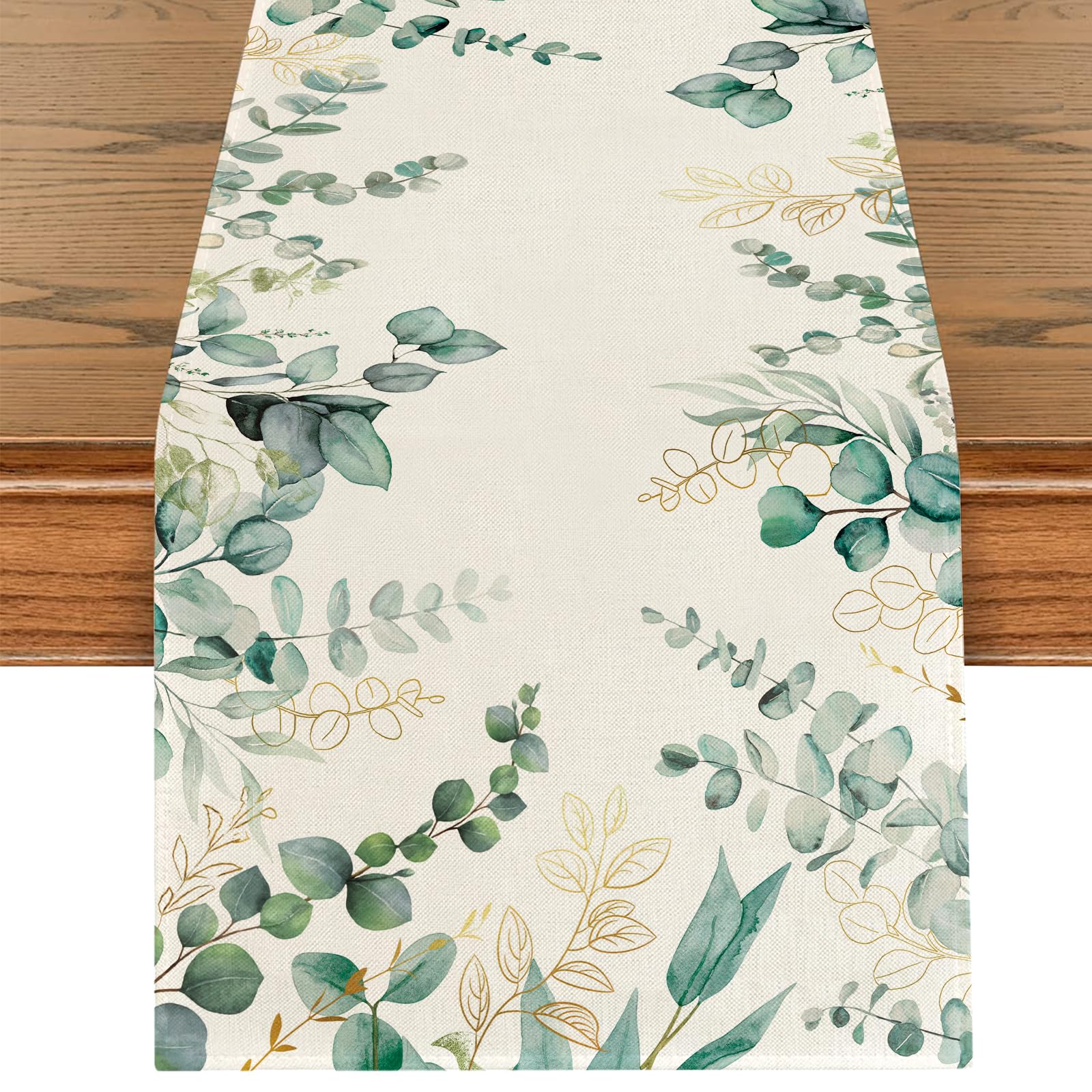 Camino de Mesa Verde Eucalipto Hoja Primavera Verano Mantel para Comedor Sala Fiesta Interior Exterior Hogar Festival Cumpleaños, Bodas Comunión Confirmación Decoraciones 40 x 240cm