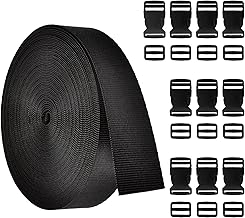 10 Meters Heavy Duty Nylon Webbing Strap Tape 25mm Wide Backpack Strapping Chest Strap with 20 PCS Adjustable Buckles and Tri-Glide Slides for Backpack Webbing Tape Repairing DIY Luggage Strap