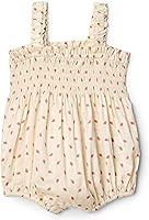 Amazon Essentials x Sofia Grainge Baby Girls' Sleeveless Woven Romper - 100% Cotton Sateen, Smocked Ruffles