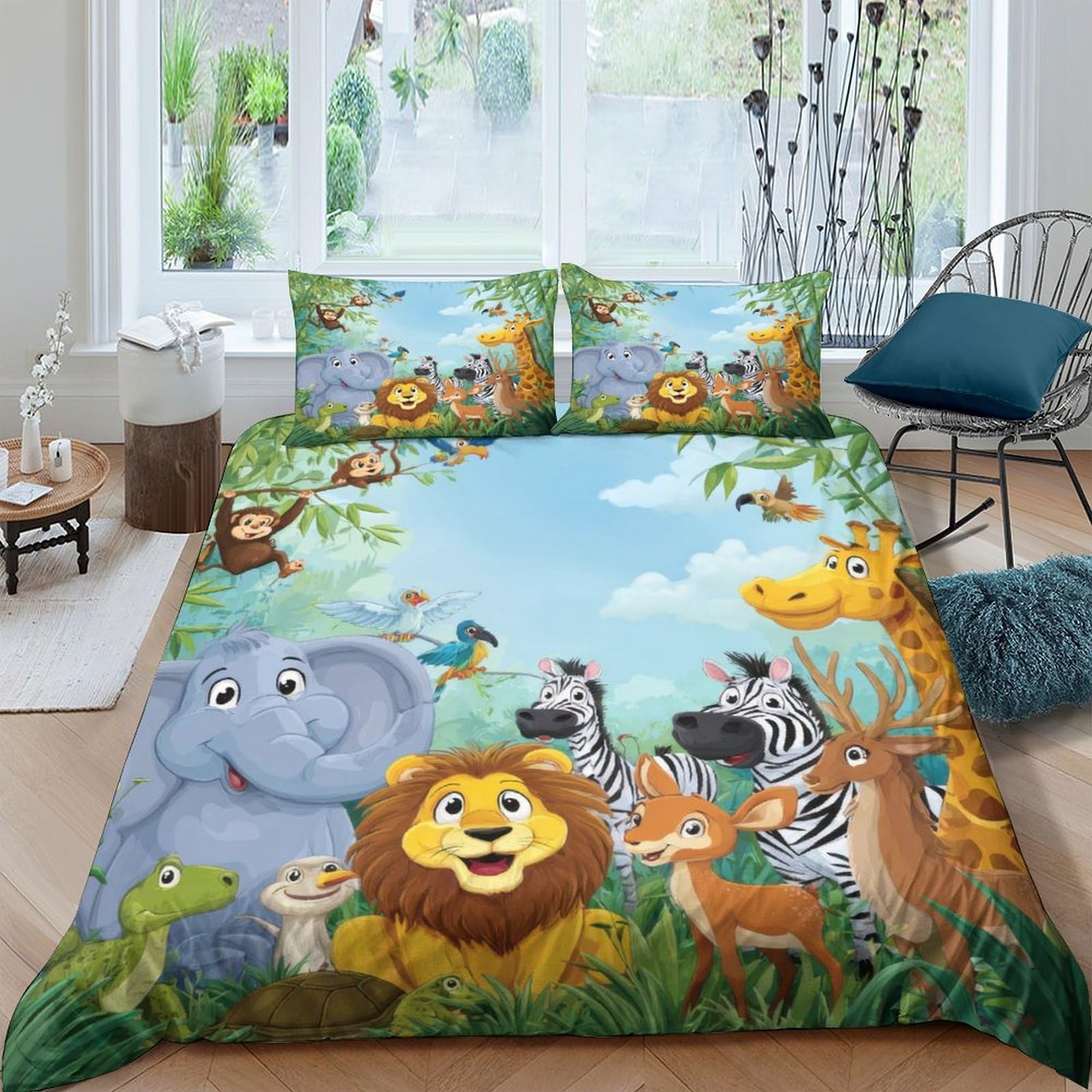 Ctjqhvkz Style-9 3D Printed Jungle Safari Animals Fitted Sheet Microfiber Soft Breathable Forest Wildlife Mattress Cover For Bedroom Decor Single（135X200cm）