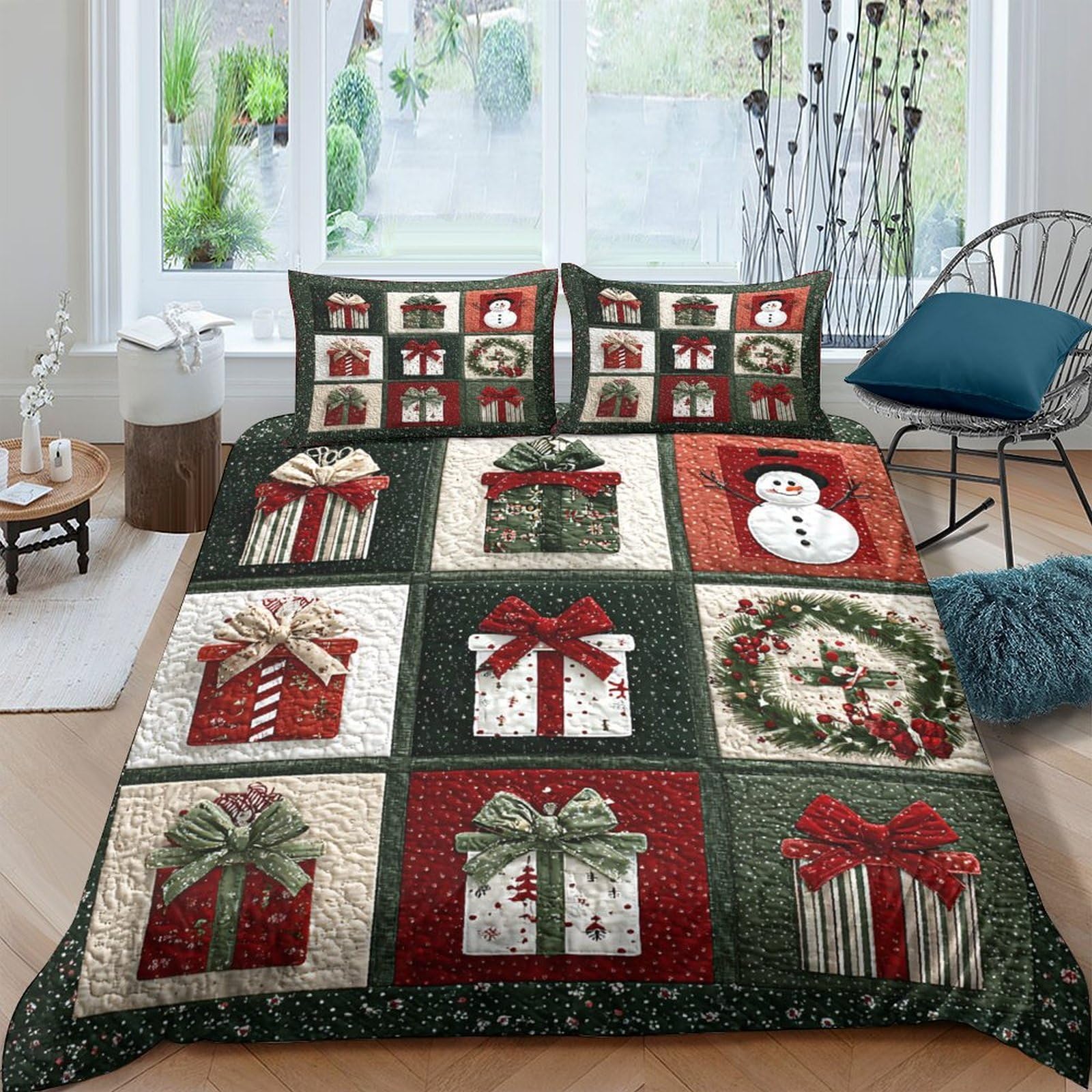 GPLZQXKJNH 3D Printed Box Duvet Cover Microfiber Soft Breathable Snowman Bedding Set with 2 Pillowcases for Bedroom Decor Single（135x200cm）