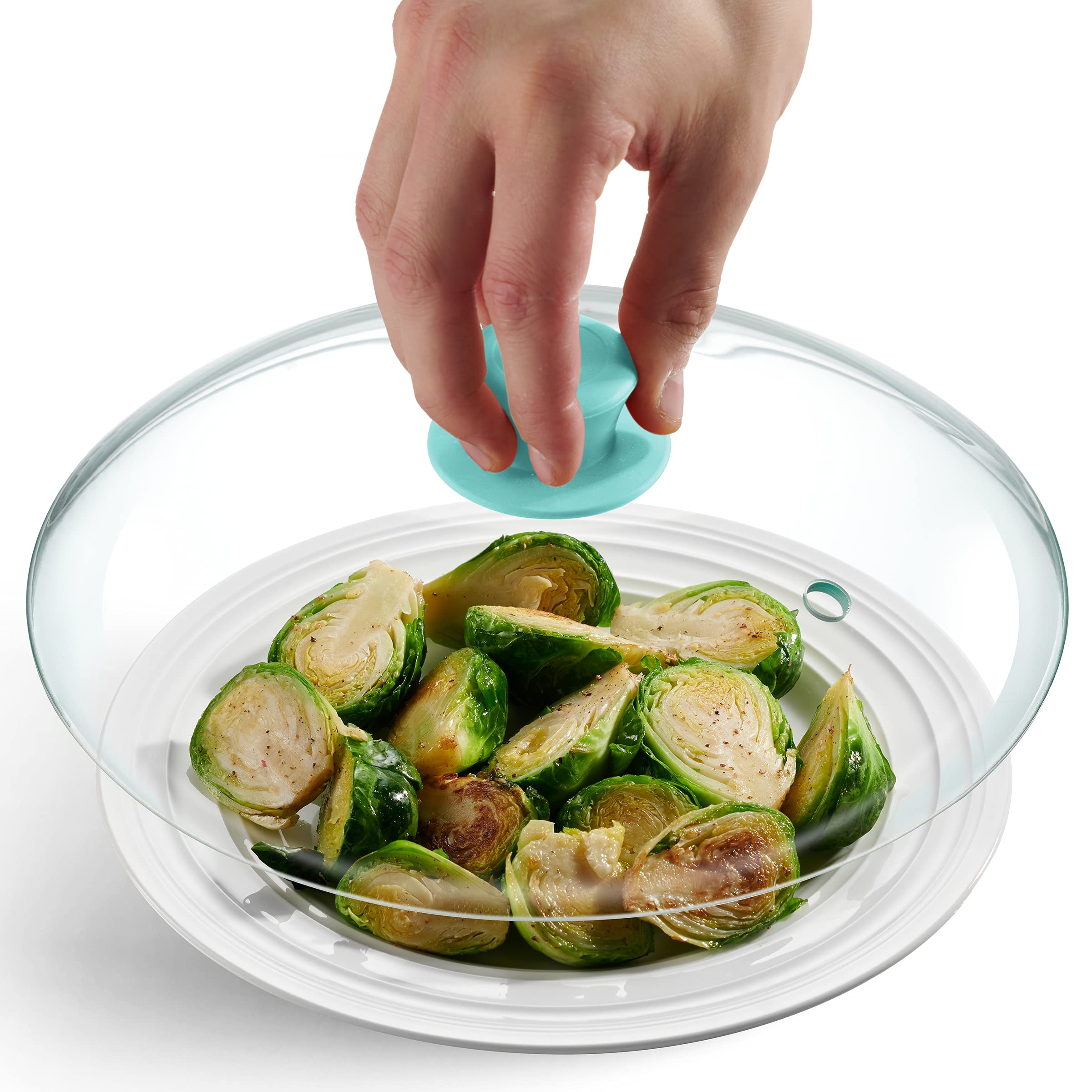 Godinger Microwave Plate Cover Lid with Easy Grip Handle, Safe Tempered Glass, Microwave Food Cover, Splatter Cover Guard