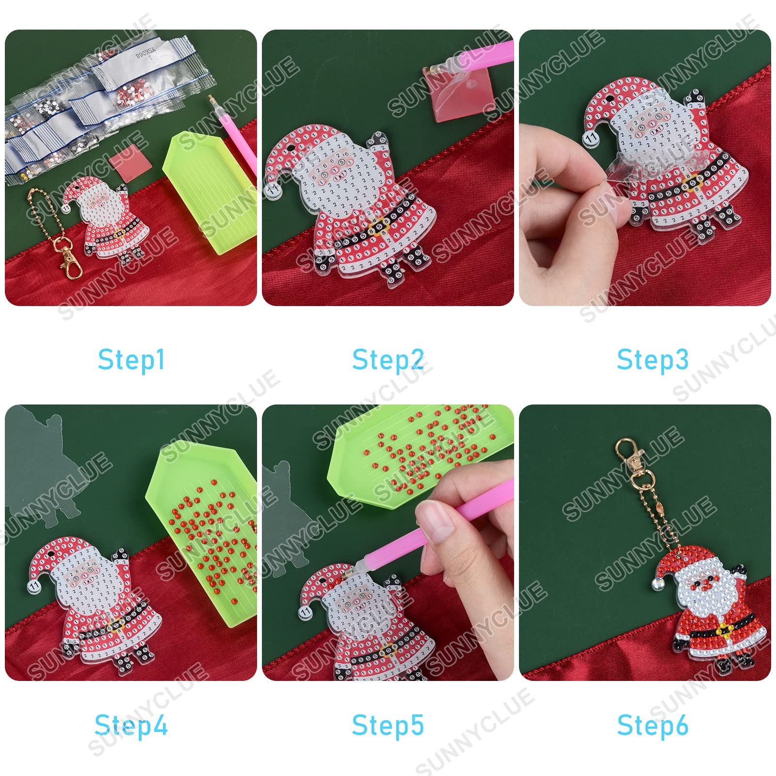 ダイヤモンドアート　完成品　　　　　 クリスマスキーホルダー7個 Amazon | SUNNYCLUE 1箱7個 クリスマス ダイヤモンドアート