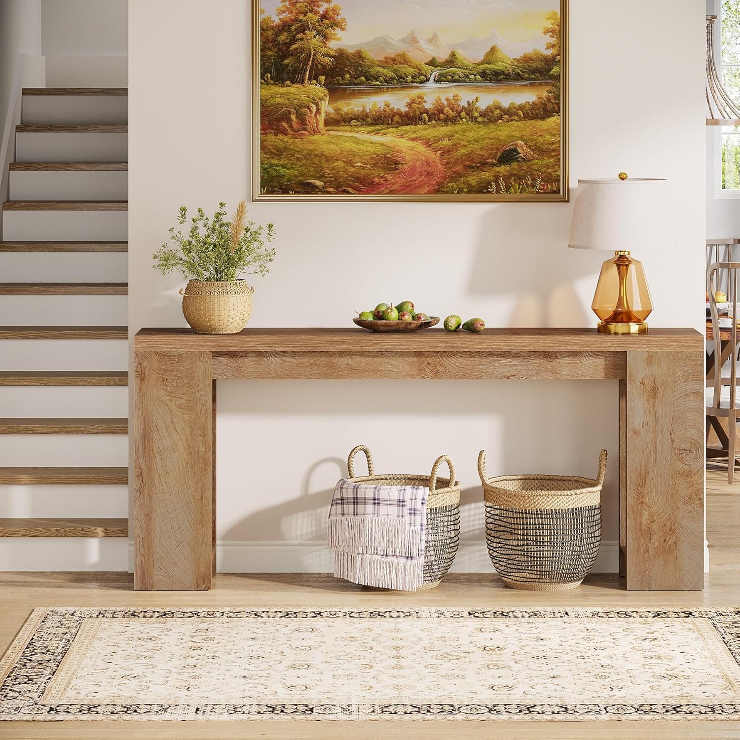 Tribesigns Mesa Consola, 160 x 29,5 x 85 cm, Mesa Auxiliar, Mesa de Sofá de Madera Rústica para Entrada, Pasillo, Salón, Marrón Roble Claro