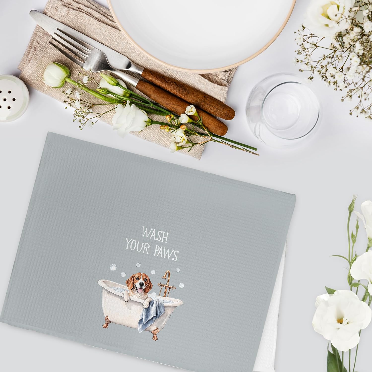 Funny Beagle Dog Hand Towels for Bathroom, Wash Your Paws Hand Towels, Cute Dogs Themed Decorative Dish Tea Towel for Kitchen Bathroom Decor, Beagle Gifts for Women Men Dog Lovers, 16x24 Inch - Image 3