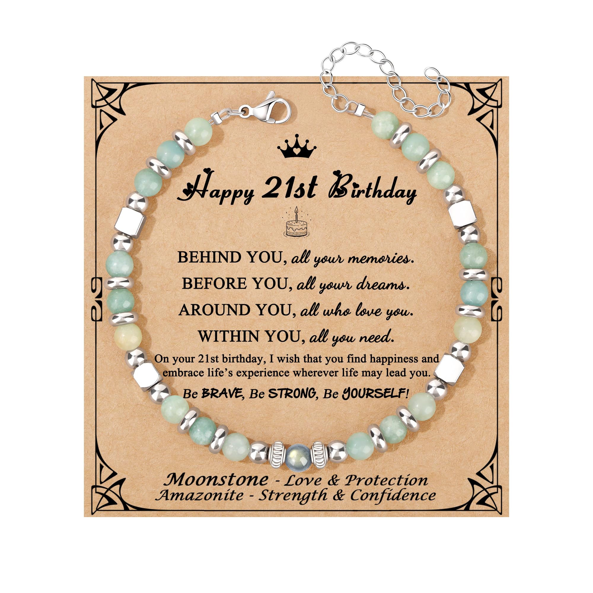 JoycuFF 𝗕𝗶𝗿𝘁𝗵𝗱𝗮𝘆 𝗚𝗶𝗳𝘁𝘀 𝗳𝗼𝗿 𝗪𝗼𝗺𝗲𝗻 Amazonite Moonstone Bracelet, Happy Birthday Present Love Protection Strength Confidence Meaningful Bracelets for Women