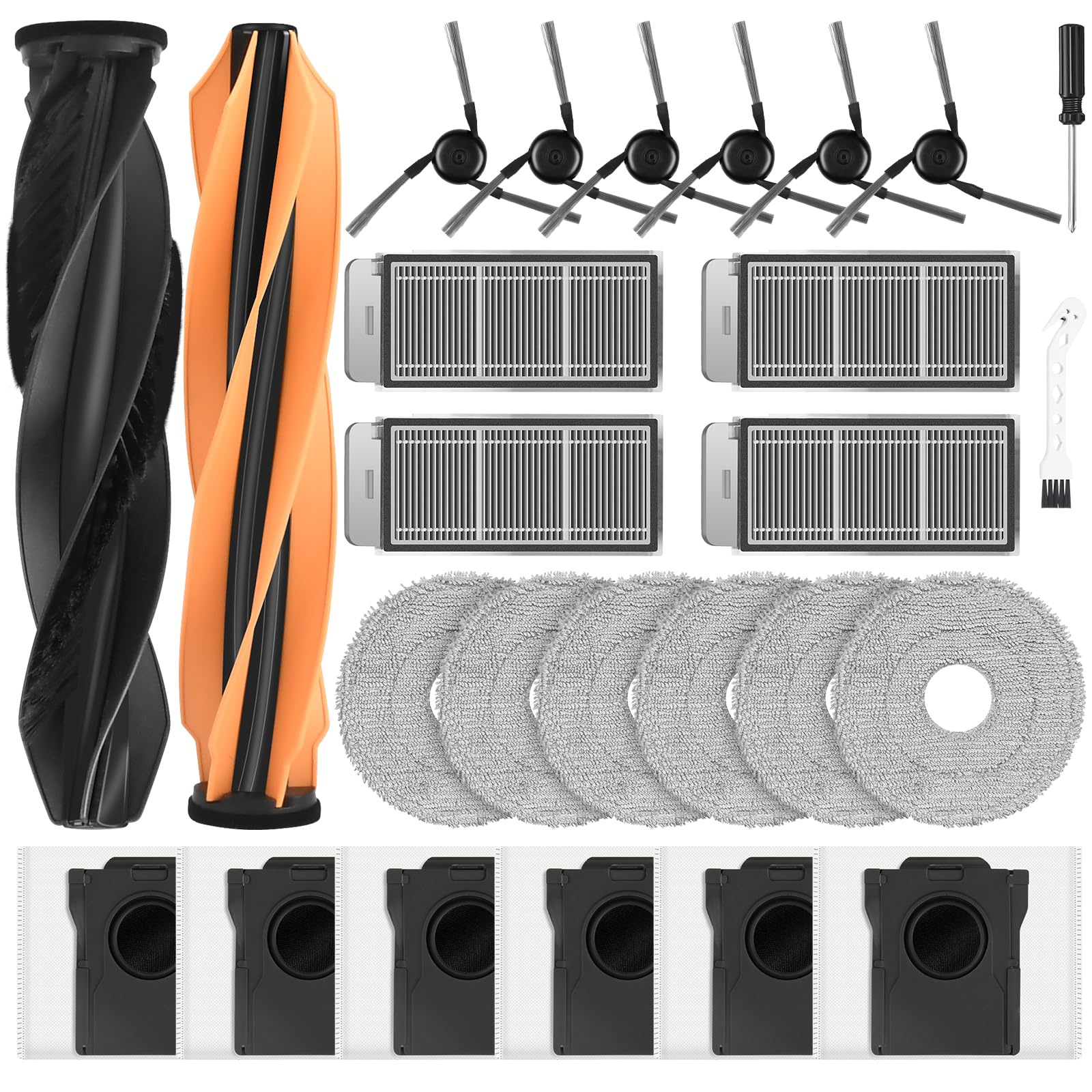 26 Stück Zubehörset für Dreame X50 Ultra Complete / L50 Pro Ultra / X50 Master / L40s Pro Ultra / Matrix10 Ultra Saugroboter, 2 Hauptbürsten 6 Wischtücher 4 Filtern 6 Staubbeuteln 6 Seitenbürsten