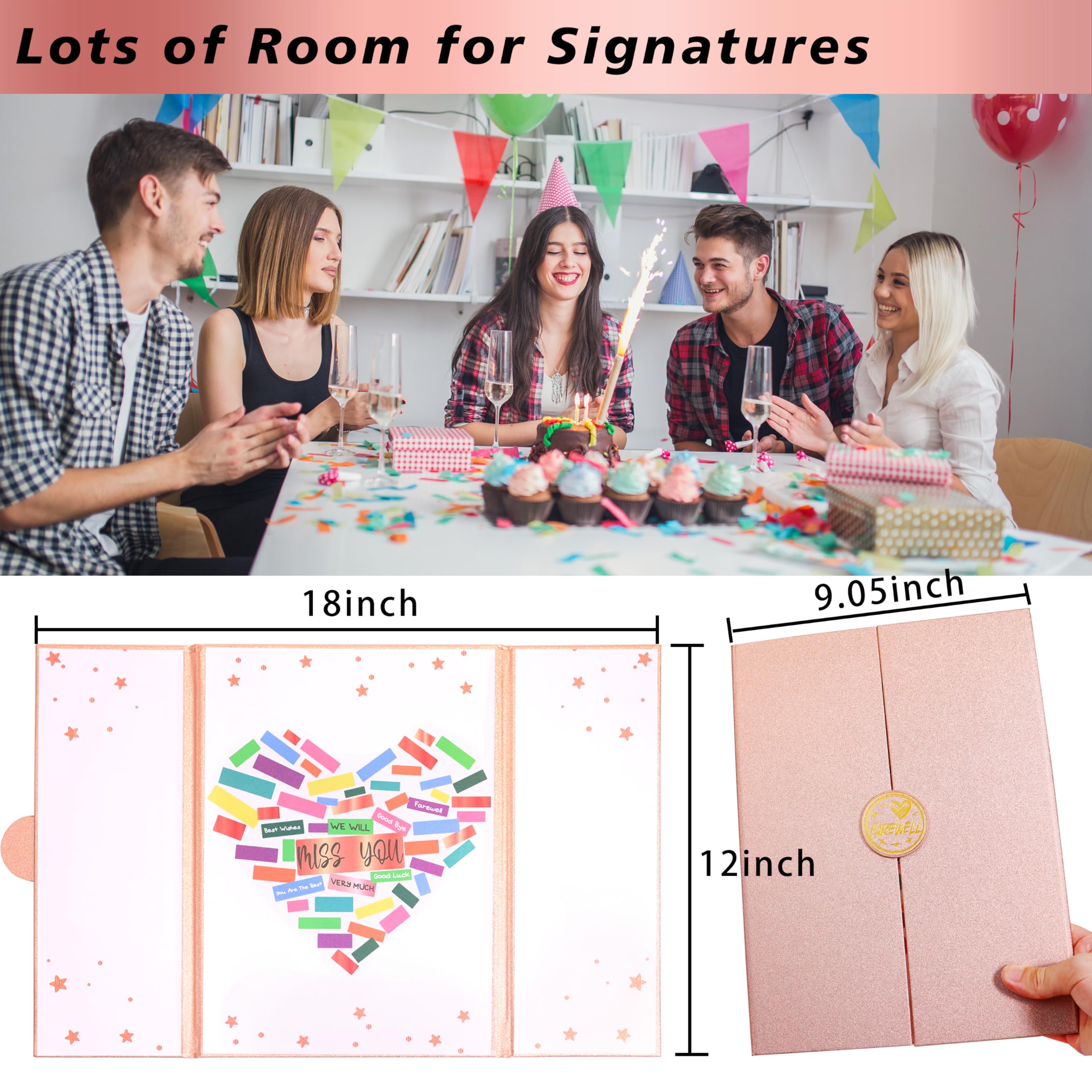 Libro de invitados de despedida, regalos de despedida para compañeros de trabajo, tablero de firma We Will Miss You, decoraciones de fiesta de jubilación feliz, tarjetas de despedida para