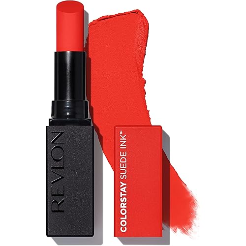 Revlon Lipstick, ColorStay Suede Ink, Built-in Primer, Infused with Vitamin E, Waterproof, Smudge-proof, Matte Color, 007 Feed the Flame, 0.09 oz.