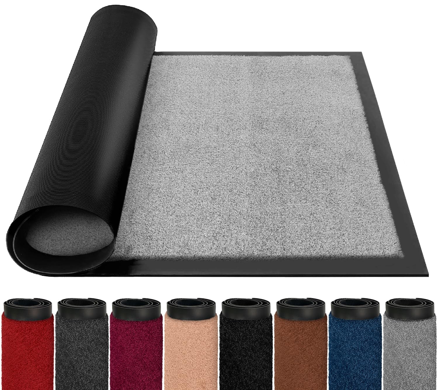 BLADO Indoor Door Mat - Heavy Duty, Easy to Clean, Non Slip Dirt Trapper - Washable, Super Absorbent (80cm x 120cm, Light Grey)