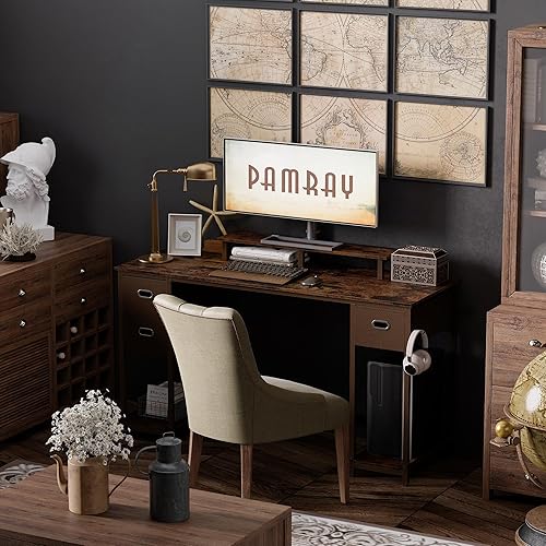 Miniatura 19 de Pamray Escritorio para computadora de 39 pulgadas con soporte para monitor, pequeños escritorios de oficina en casa con cajón de almacenamiento no