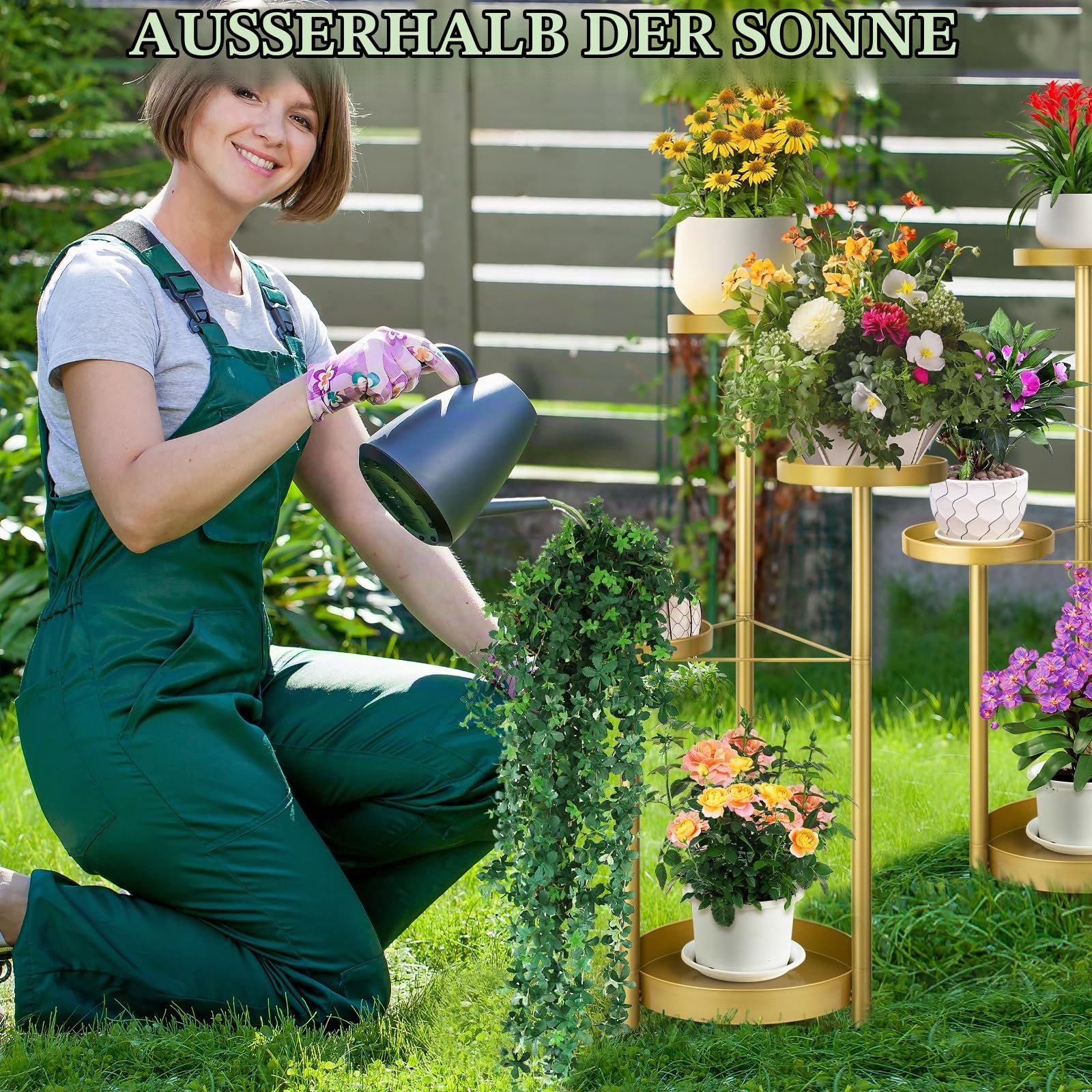 MATEPROX Metall Pflanzenständer für Innen und Außen 4 stufiges, faltbares Regal mit Goldenen Blumentopfhaltern Eck Pflanzregal für Wohnzimmer, Schlafzimmer, Büro und Garten-Gold