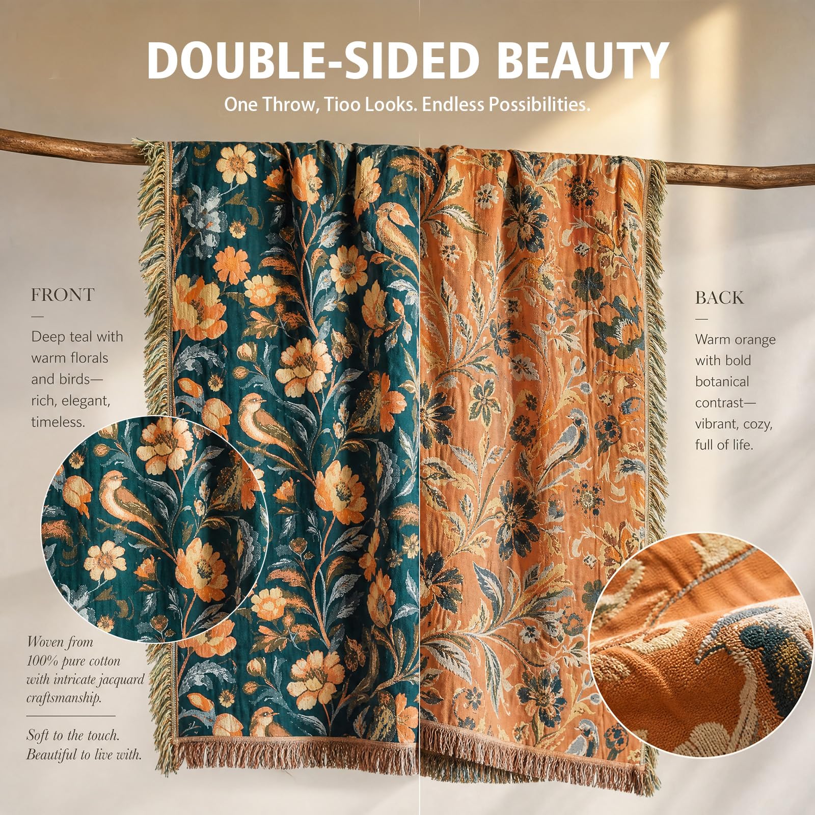 Coperta Mussola di Cotone150x200cm,100% Cotone Copriletto Premium Boho