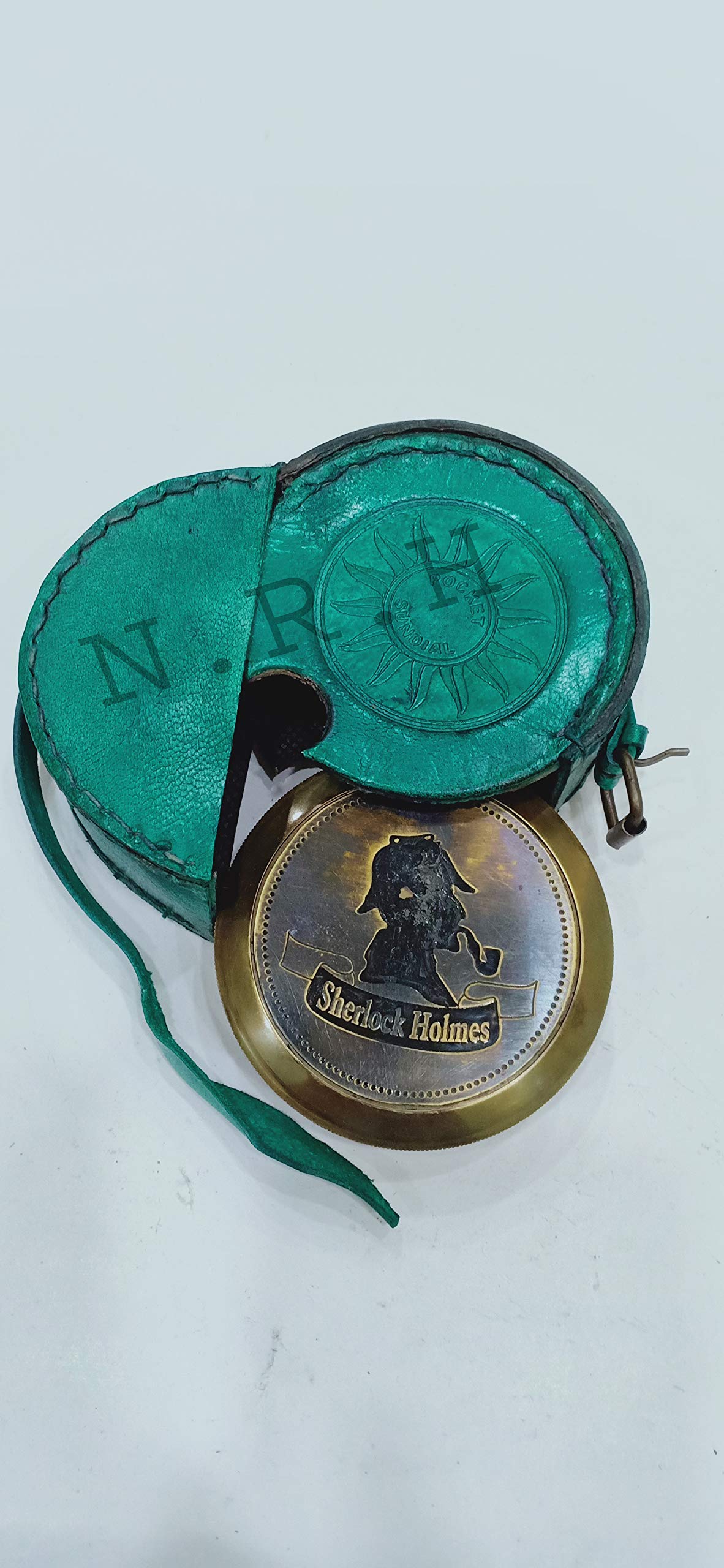 Nautical Replica Hub Vintage mosiężny kompas w zielonym skórzanym etui