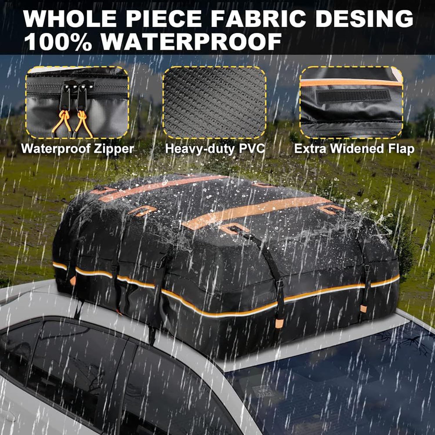 Transportador de Carga en la azotea,Resistente al Agua,Bolsa de Techo Suave para Mercedes-Benz R-Class W251 2005-2017.,C-Orange with Black