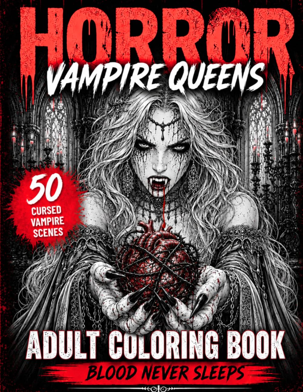 Horror Vampire Queens Coloring Book For Adults: 50 Cinematic Horror Scenes of Vampire Queens, Vampire Balls, Blood Rituals, Dark Romance and Haunted ... Relief (Cinematic Gothic Horror Series)