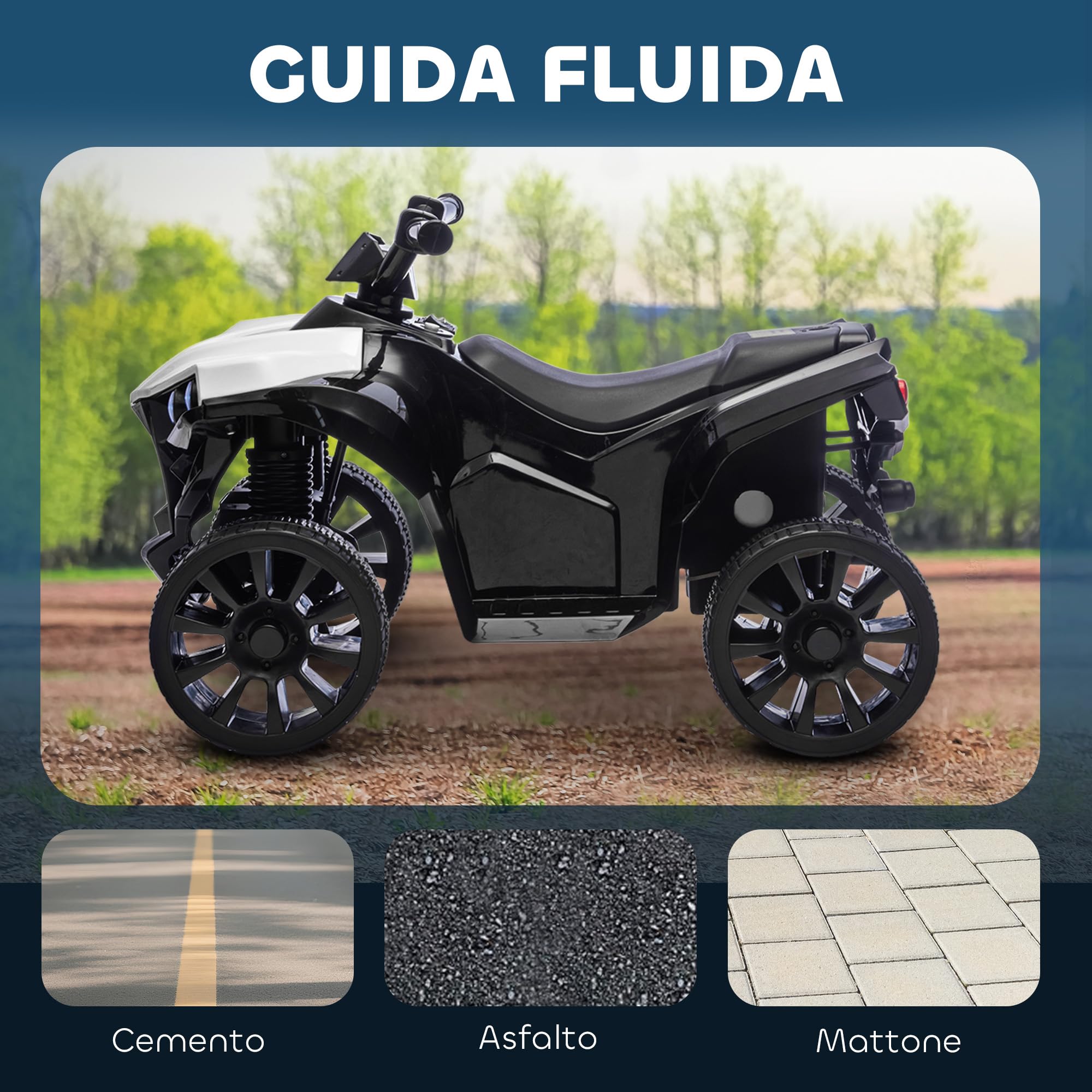 AIYAPLAY Quad Elettrico per Bambini ATV con Batteria Ricaricabile 6V, Moto per Bambini con Fari LED e Musica, per Interni ed Esterni, Età 37-72 Mesi, Bianco
